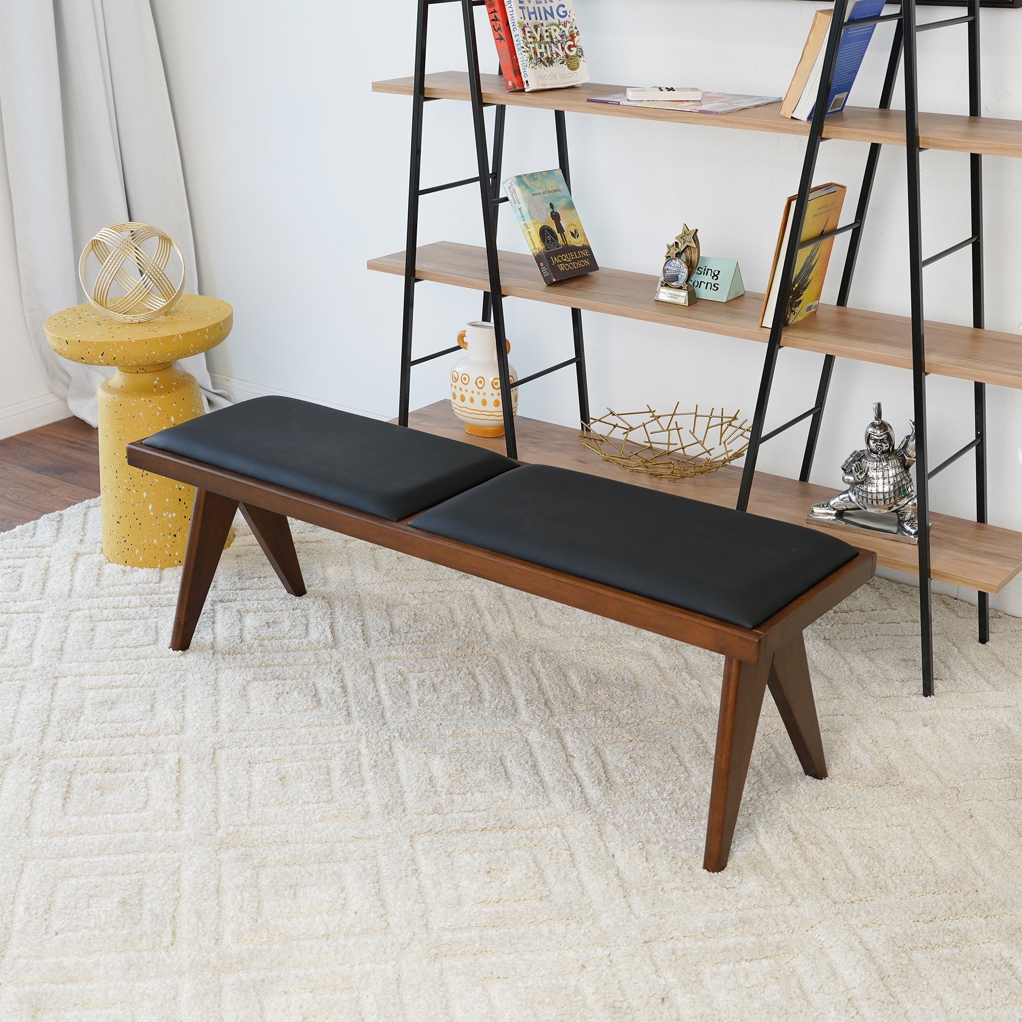 Kora Black Leather Bench - MidinMod