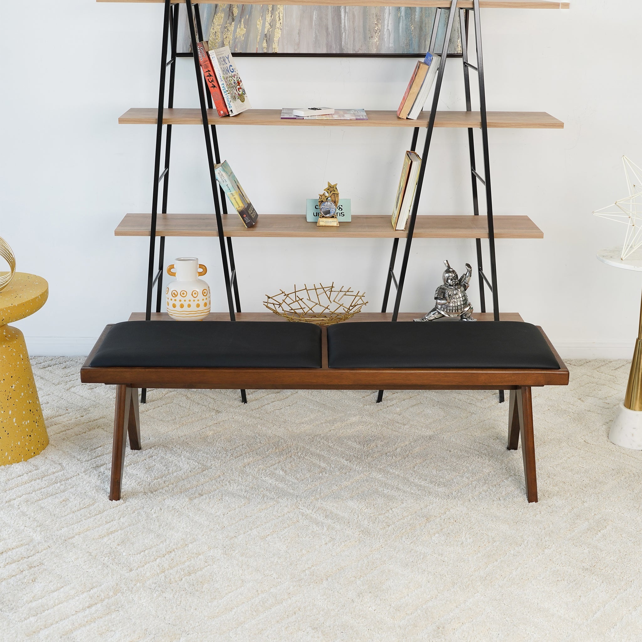 Kora Black Leather Bench - MidinMod
