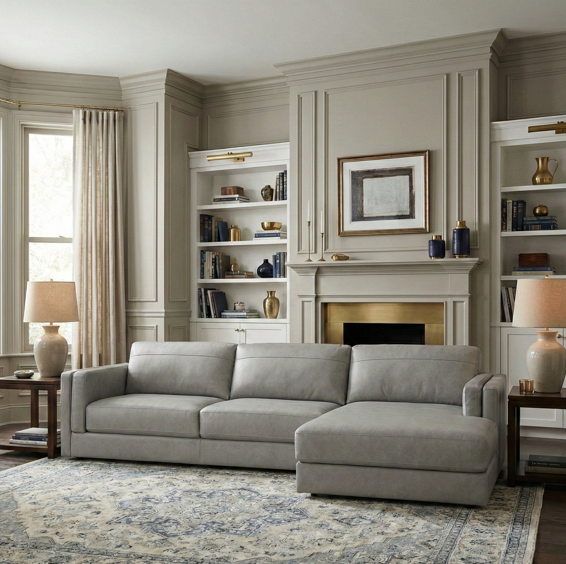 Amiata Right Facing Leather Sectional with Chaise