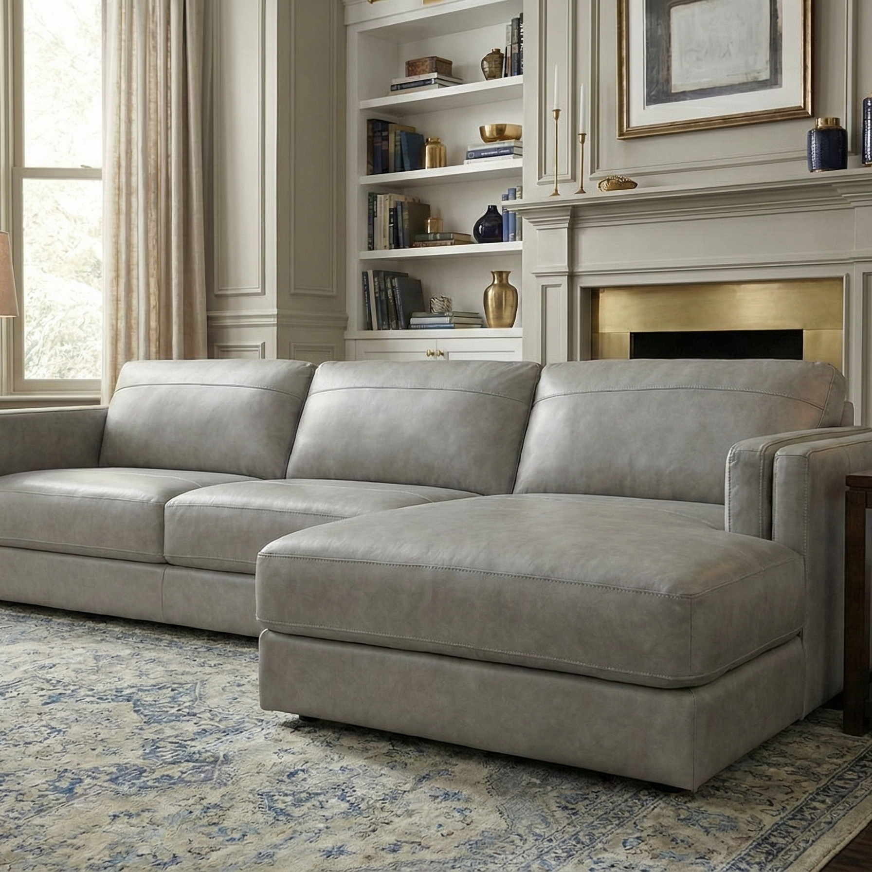 Amiata Right Facing Leather Sectional with Chaise