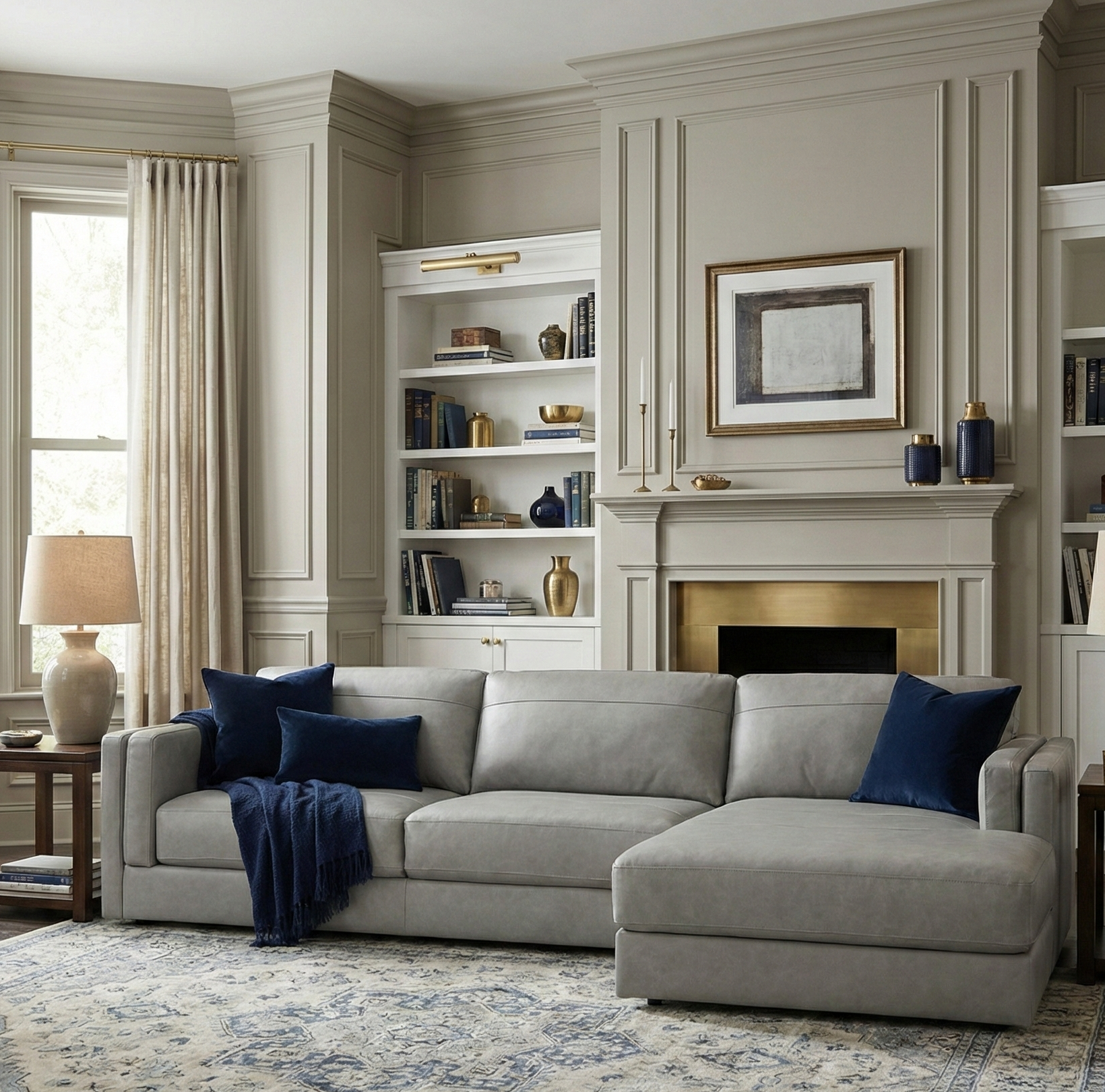 Amiata Right Facing Leather Sectional with Chaise