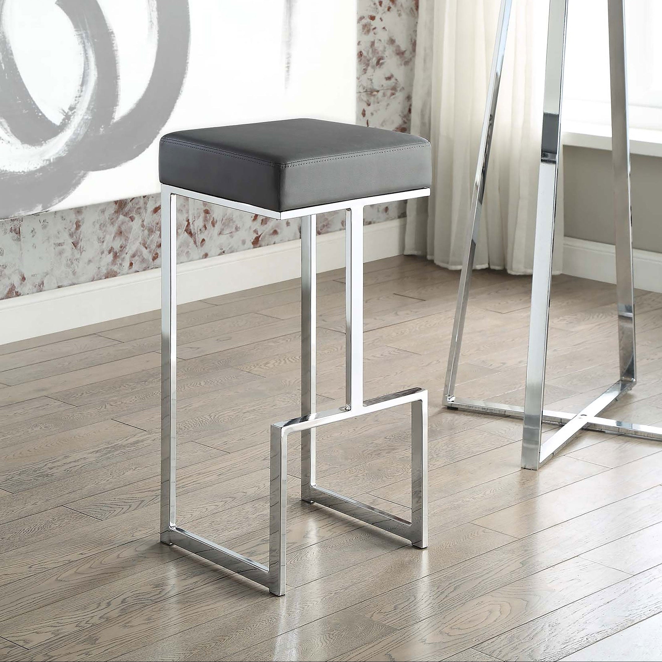 Gervase Square Bar Stool Grey and Chrome