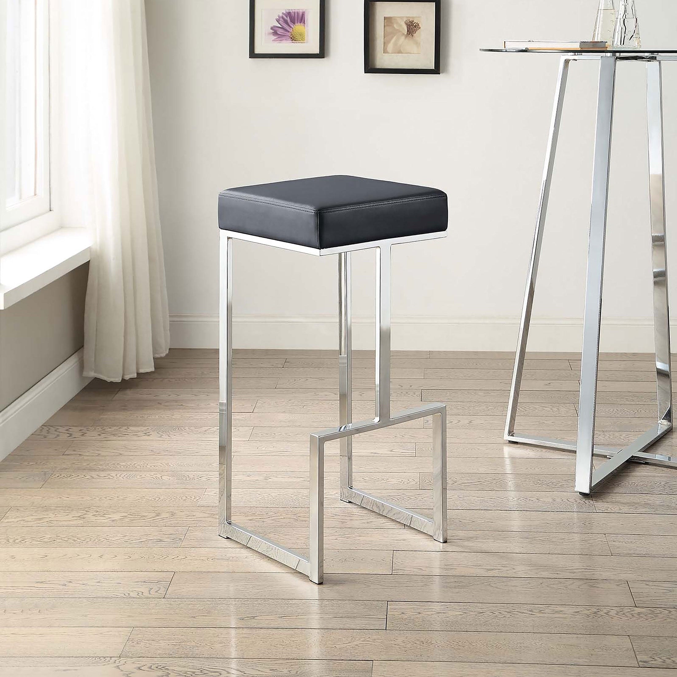 Gervase Square Bar Stool Black and Chrome