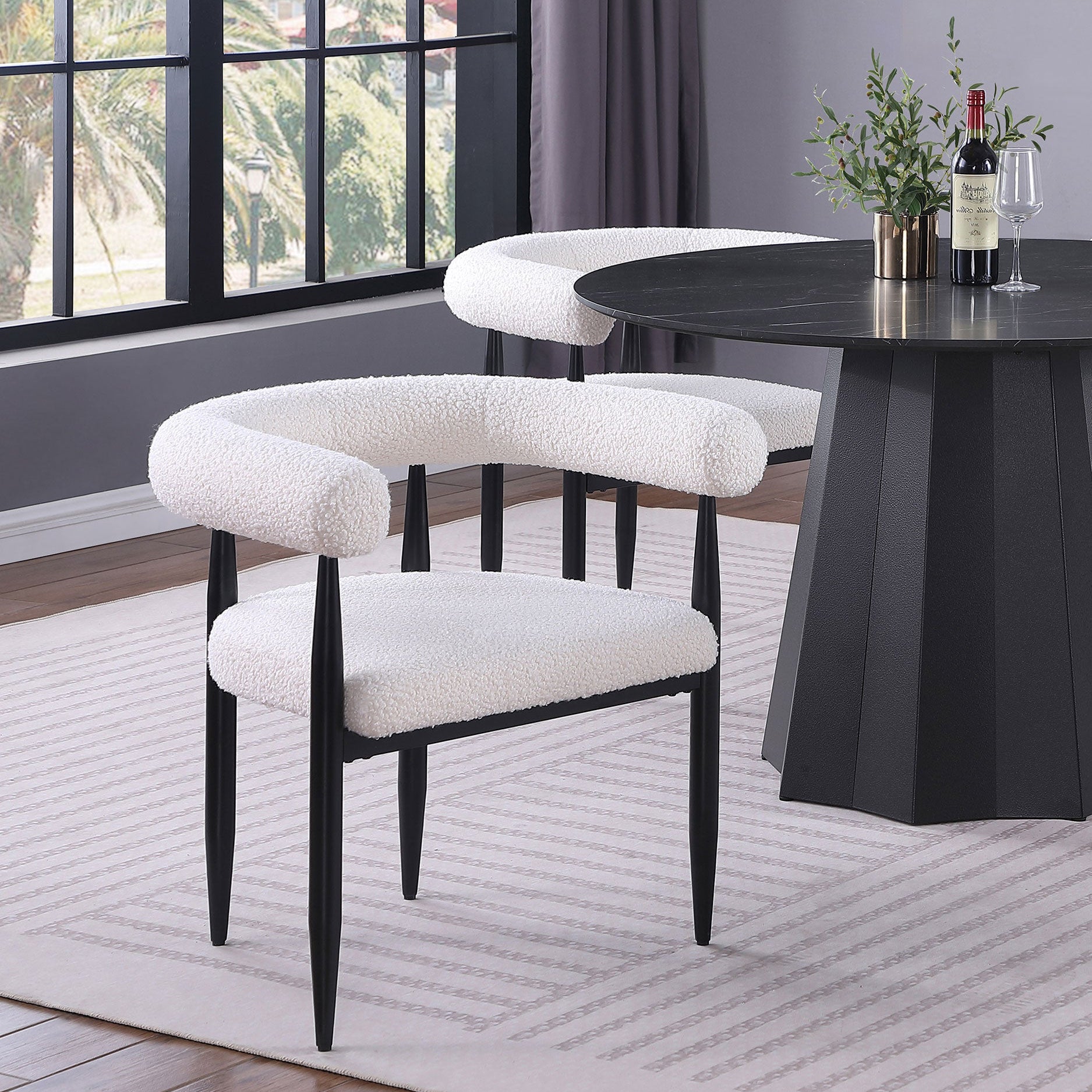 Dunmore Boucle Upholstered Dining Arm Chair Cream (Set of 2)