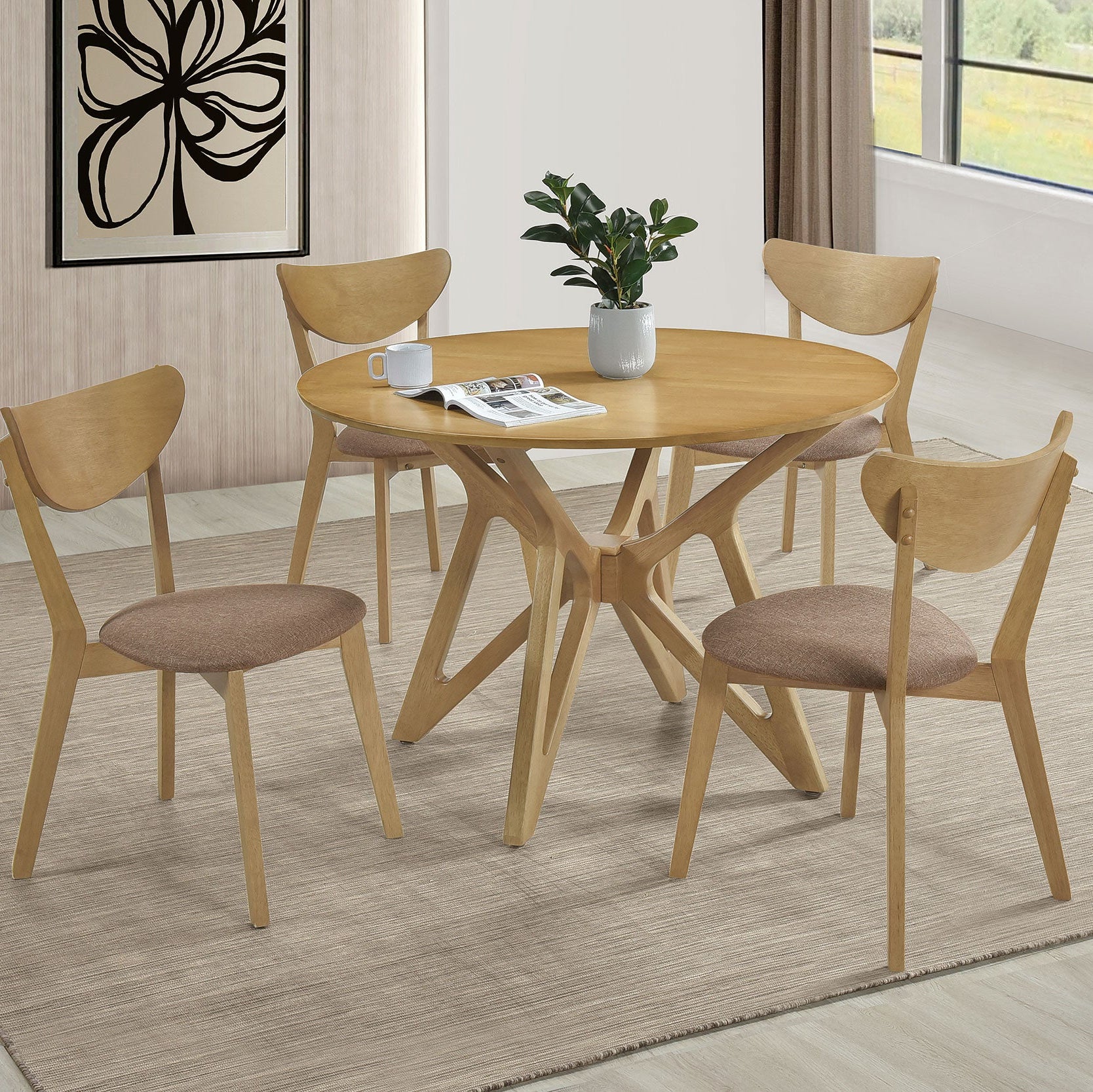 Elowen Round 42-inch Solid Wood Dining Table Light Walnut