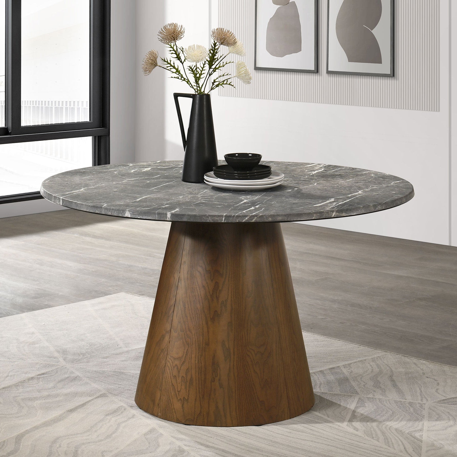 Franklin 50-inch Round Dining Table Grey and Dark Brown