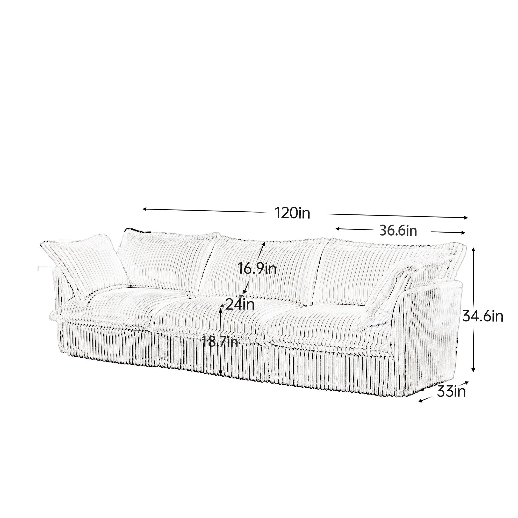 Pierce Modern Cream Corduroy 3-Seater Cloud Sofa - MidinMod