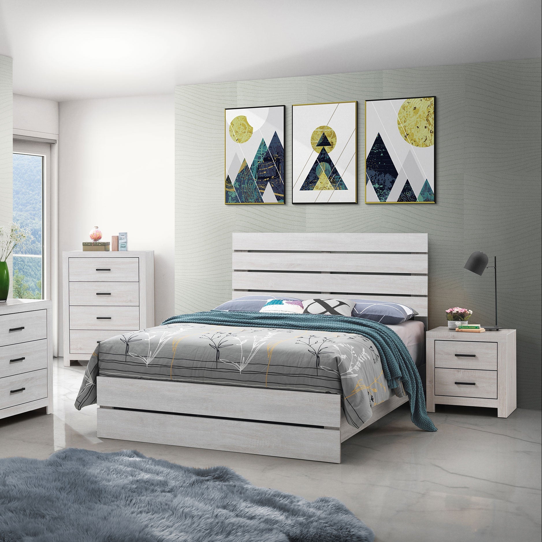 Brantford Wood Panel Bed Coastal White