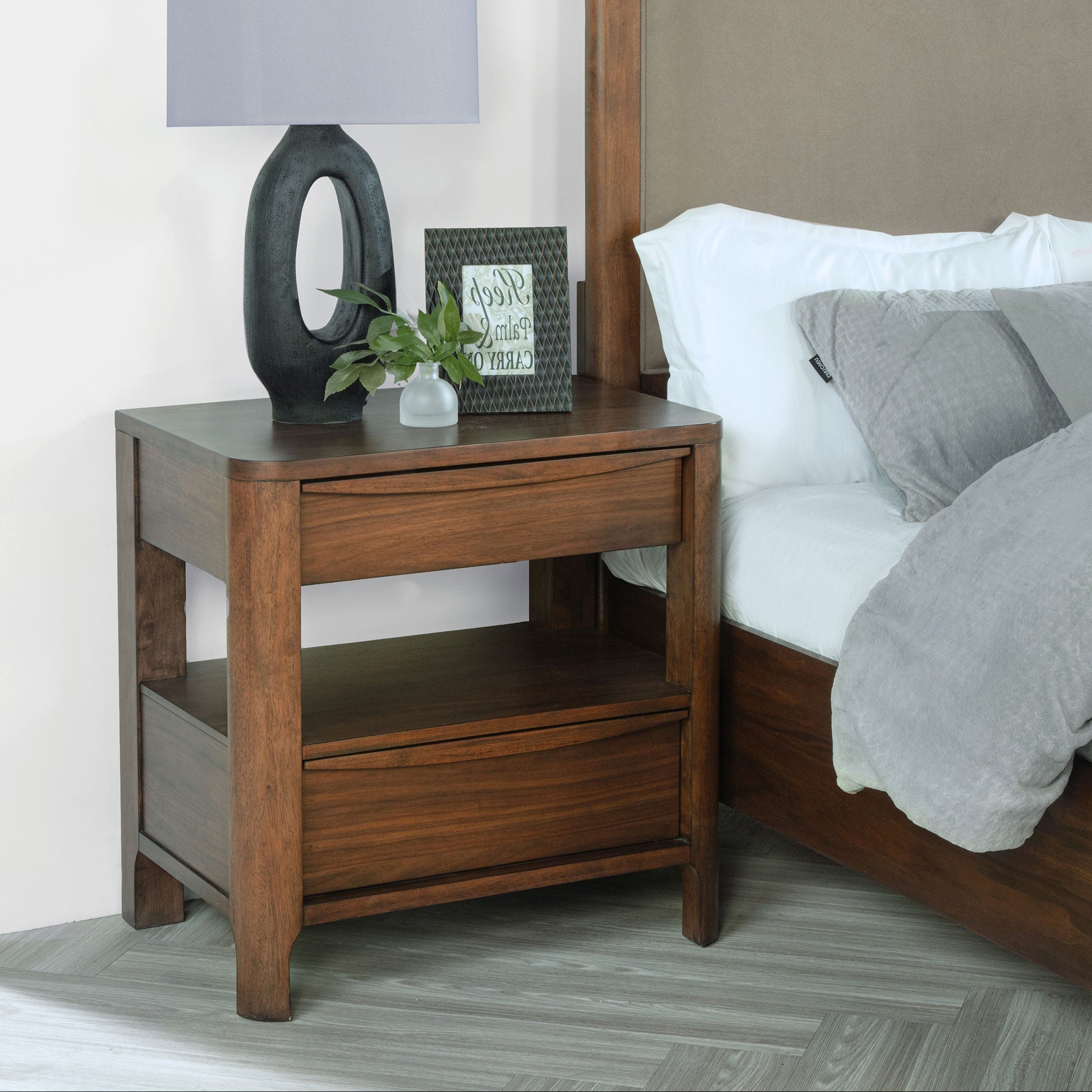 Maderia 2-drawer Nightstand Bedside Table Walnut