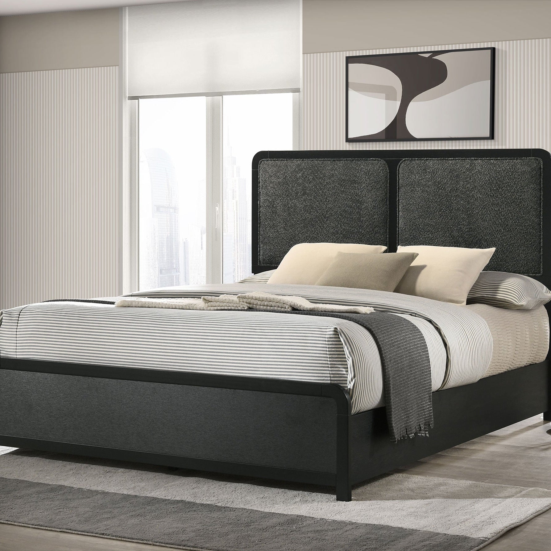 Cavelle 51-inch Upholstered Eastern King Bed Black