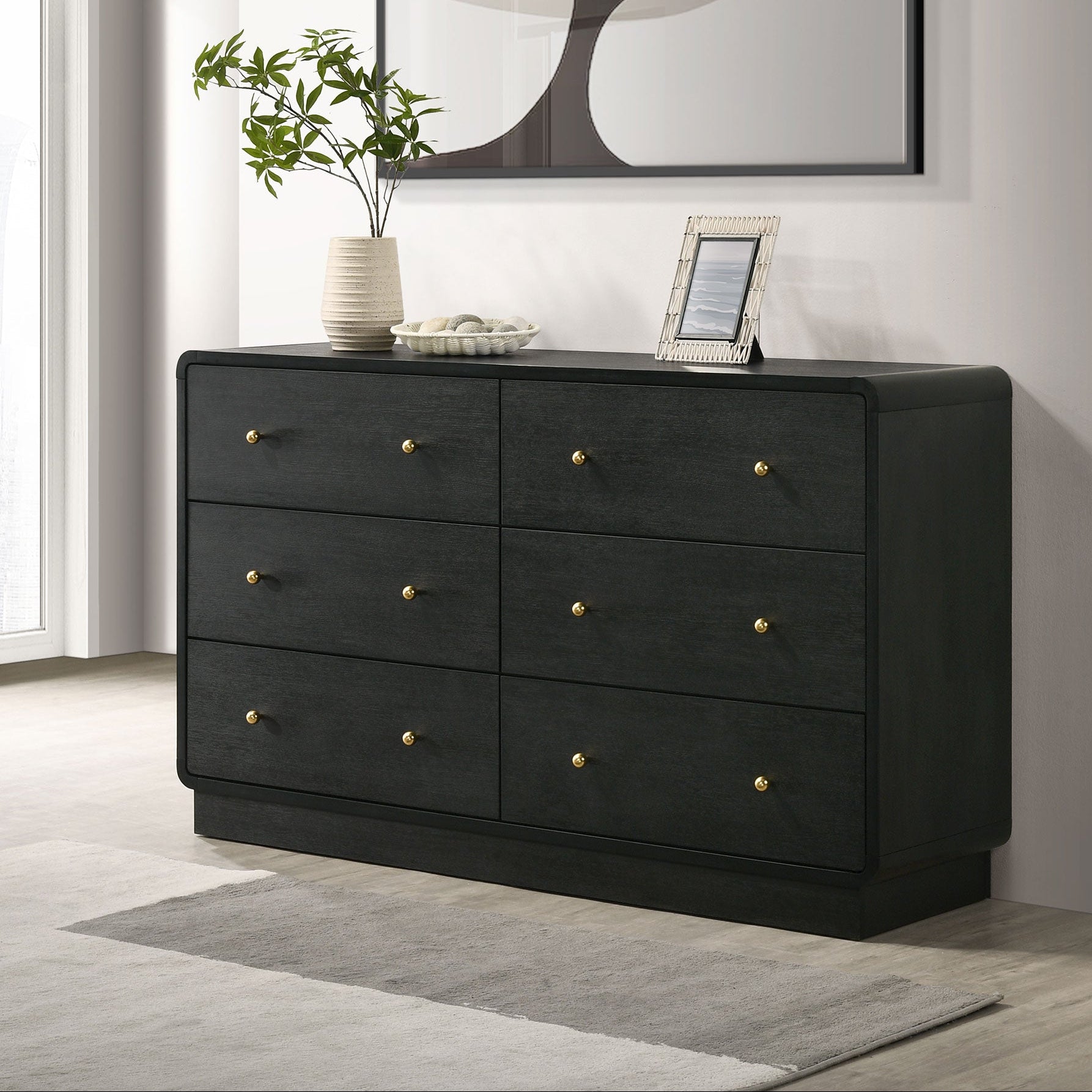 Cavelle 6-drawer Dresser and Mirror Black