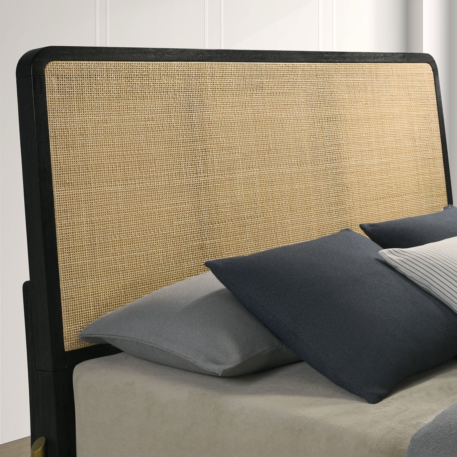 Arini Rattan California King Panel Bed Black and Natural