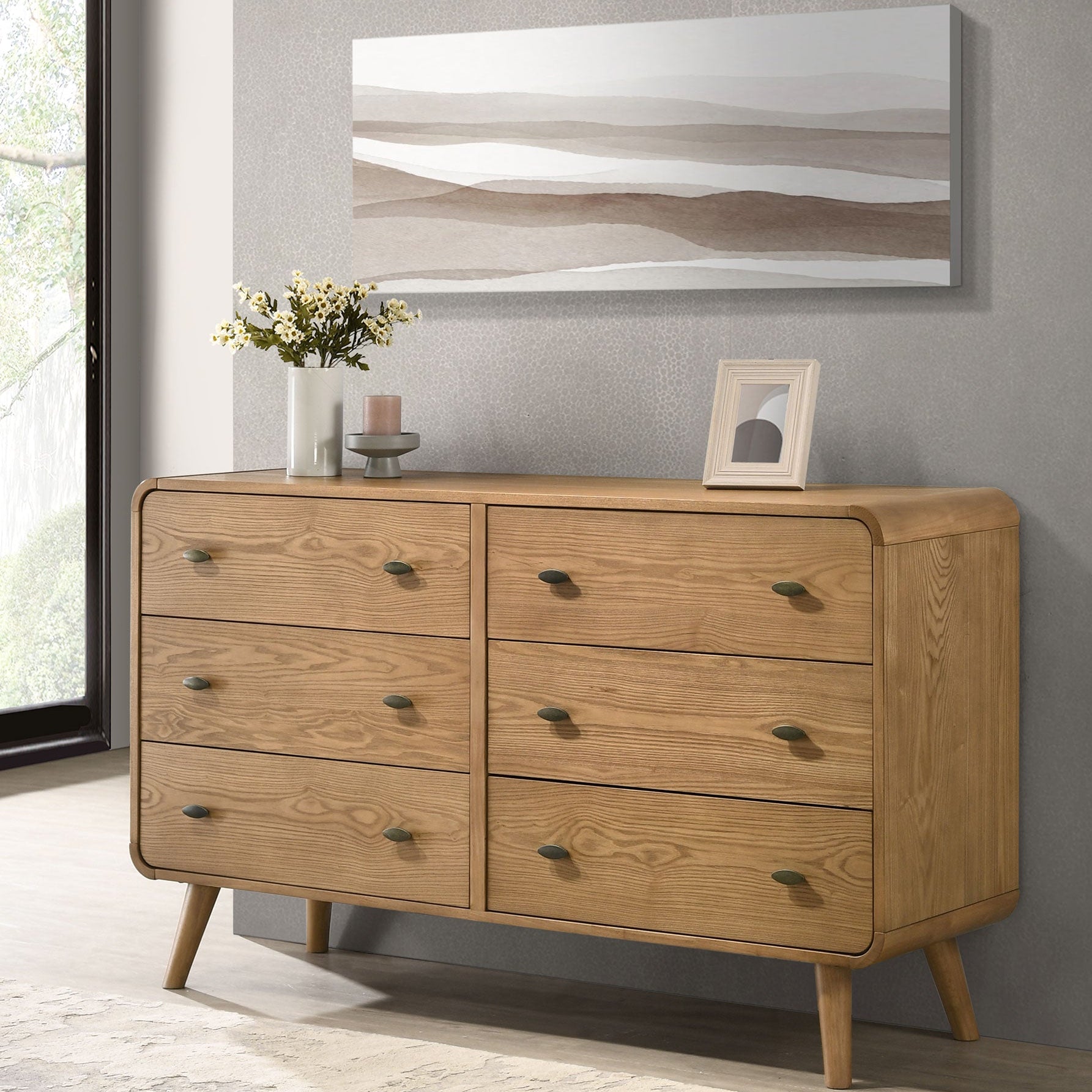 Robyn 6-drawer Bedroom Dresser and Mirror Light Ash