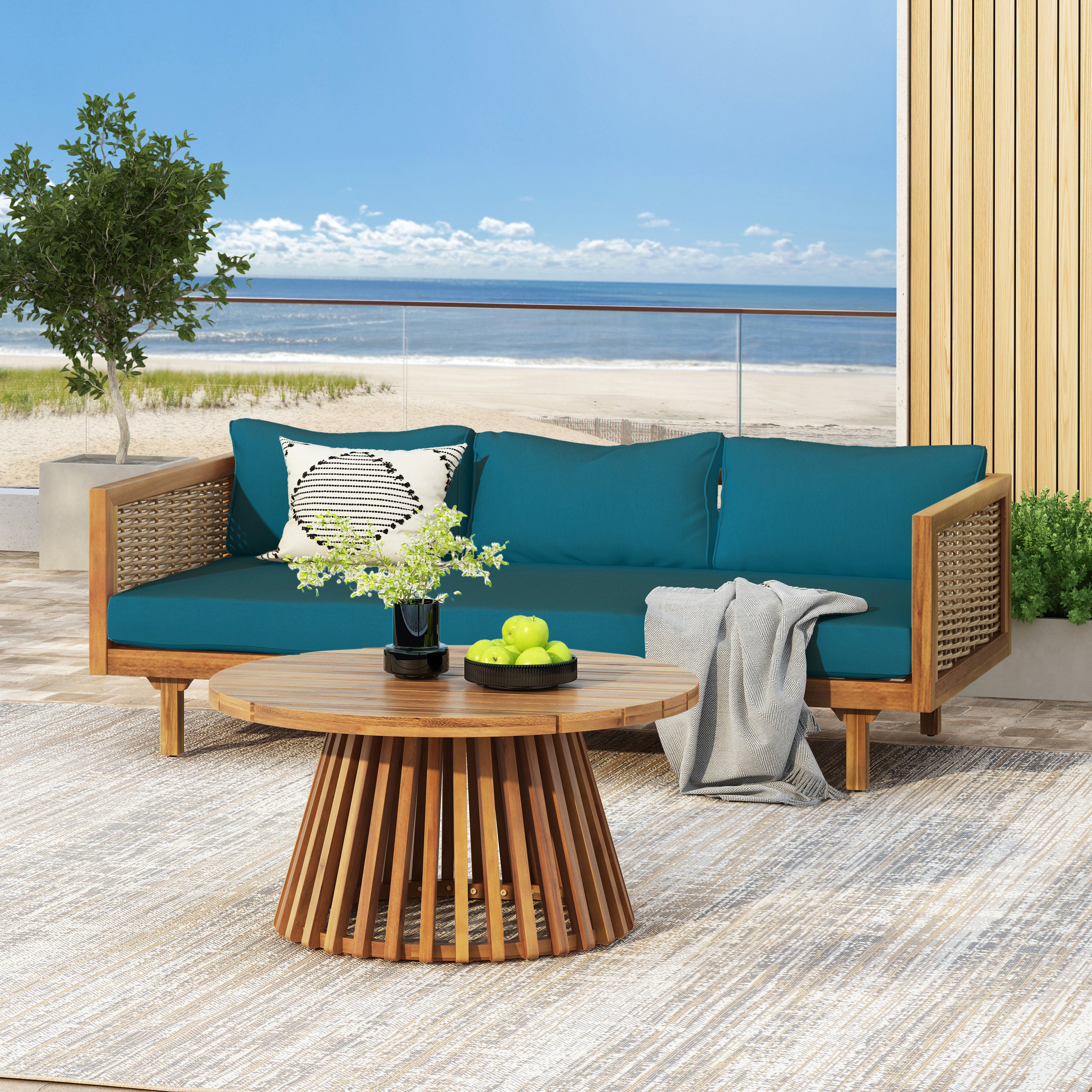 Outdoor Sectional Set Rattan Frame Deck