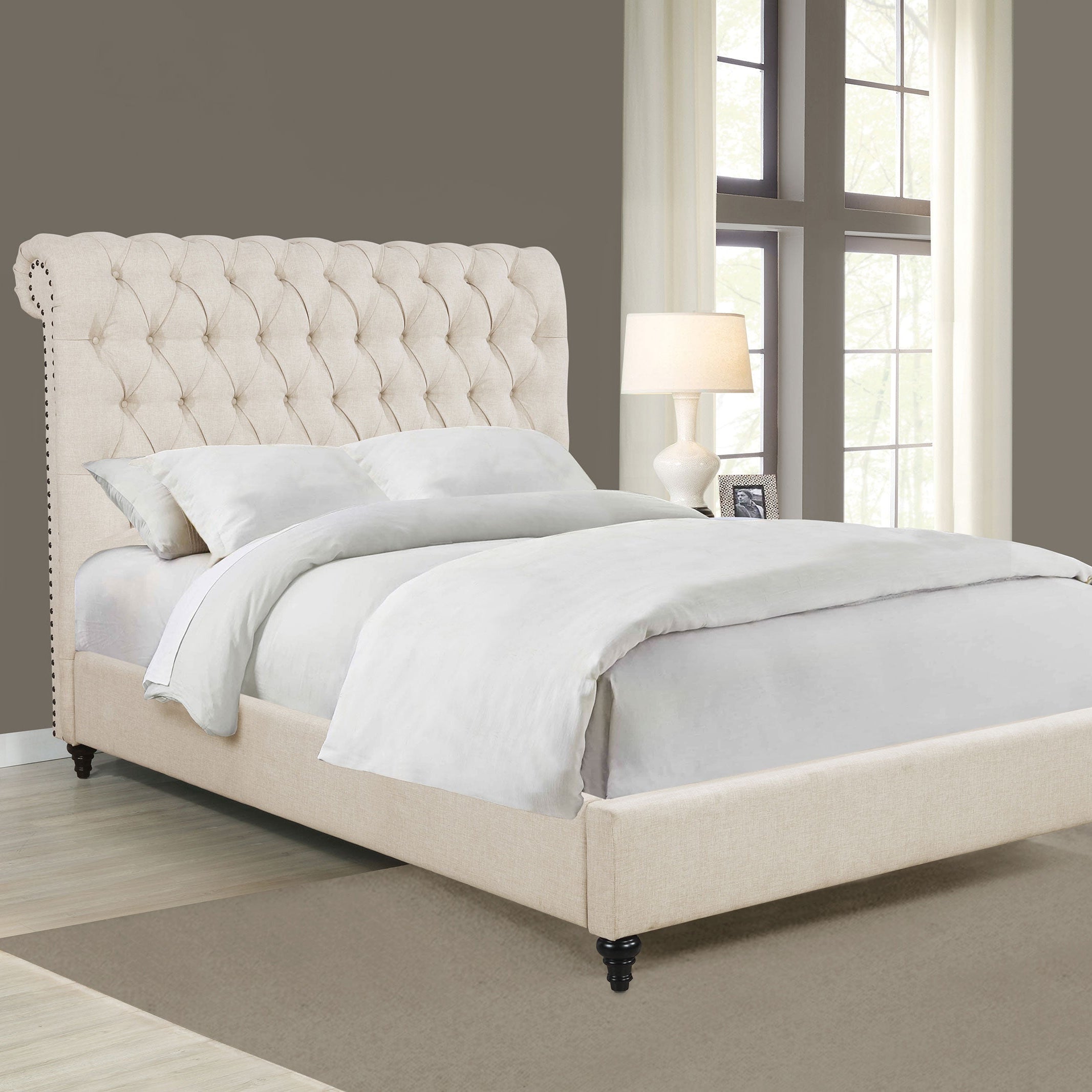 Devon 57-inch Upholstered Full Panel Bed Beige