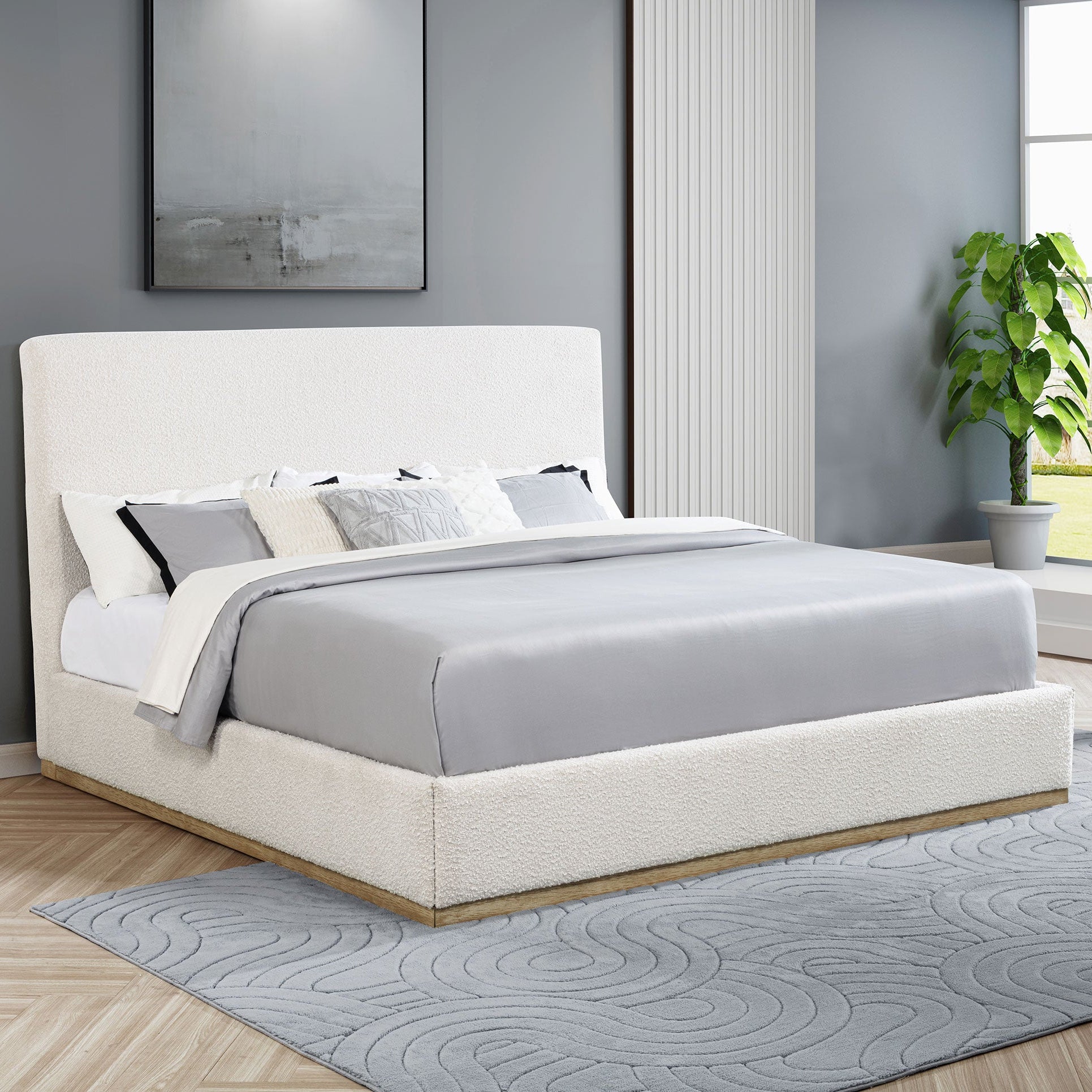 Knox Upholstered EASTERN KING Panel Bed Cream