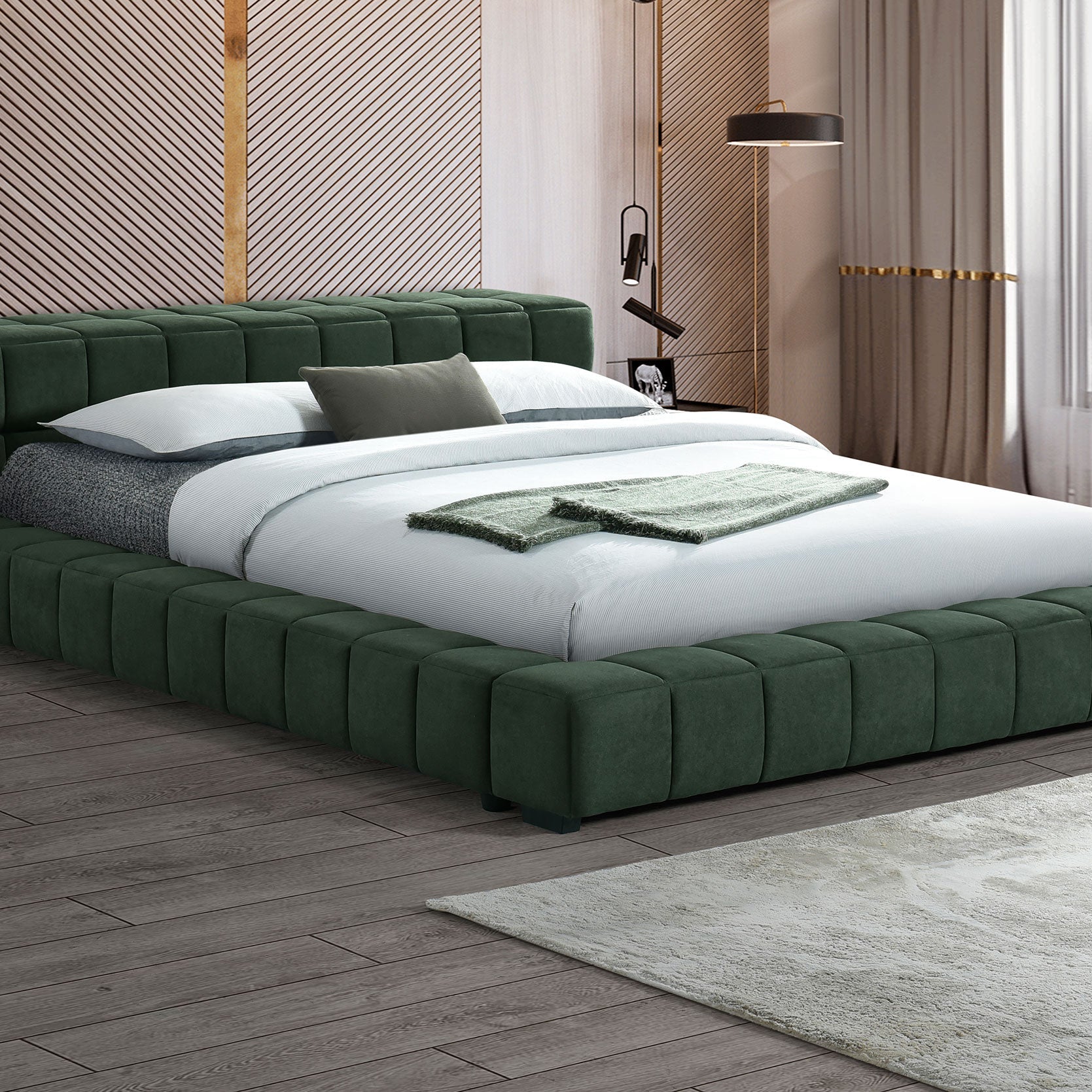Trinity Upholstered Full Platform Bed Green