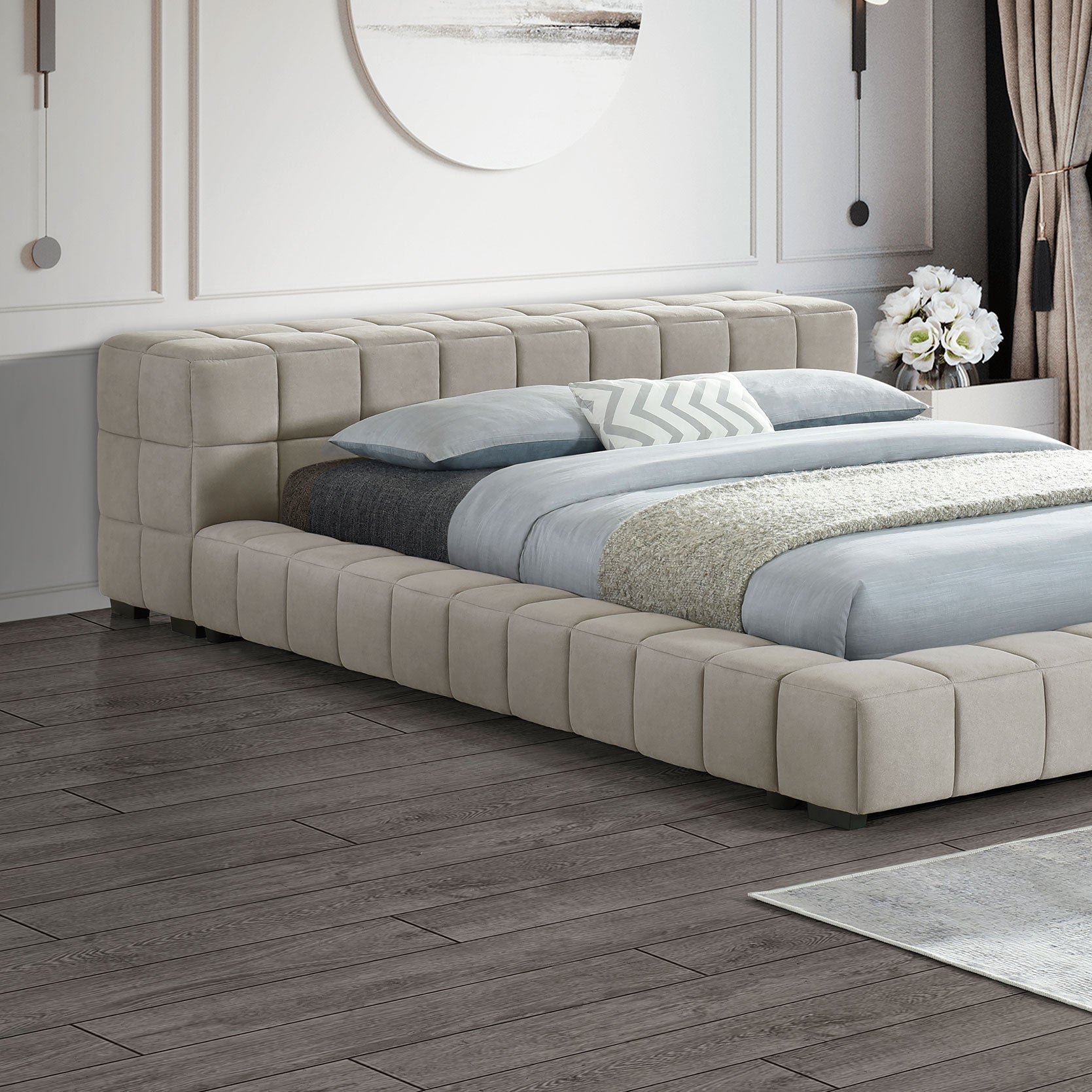Trinity Upholstered Full Platform Bed Light Taupe