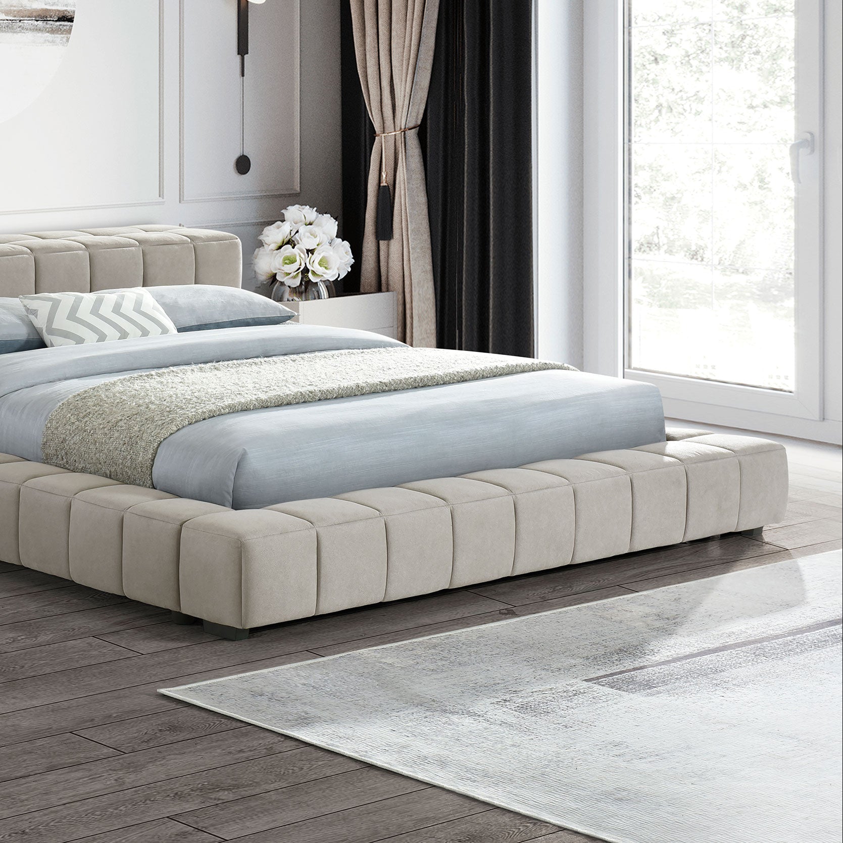 Trinity Upholstered Full Platform Bed Light Taupe