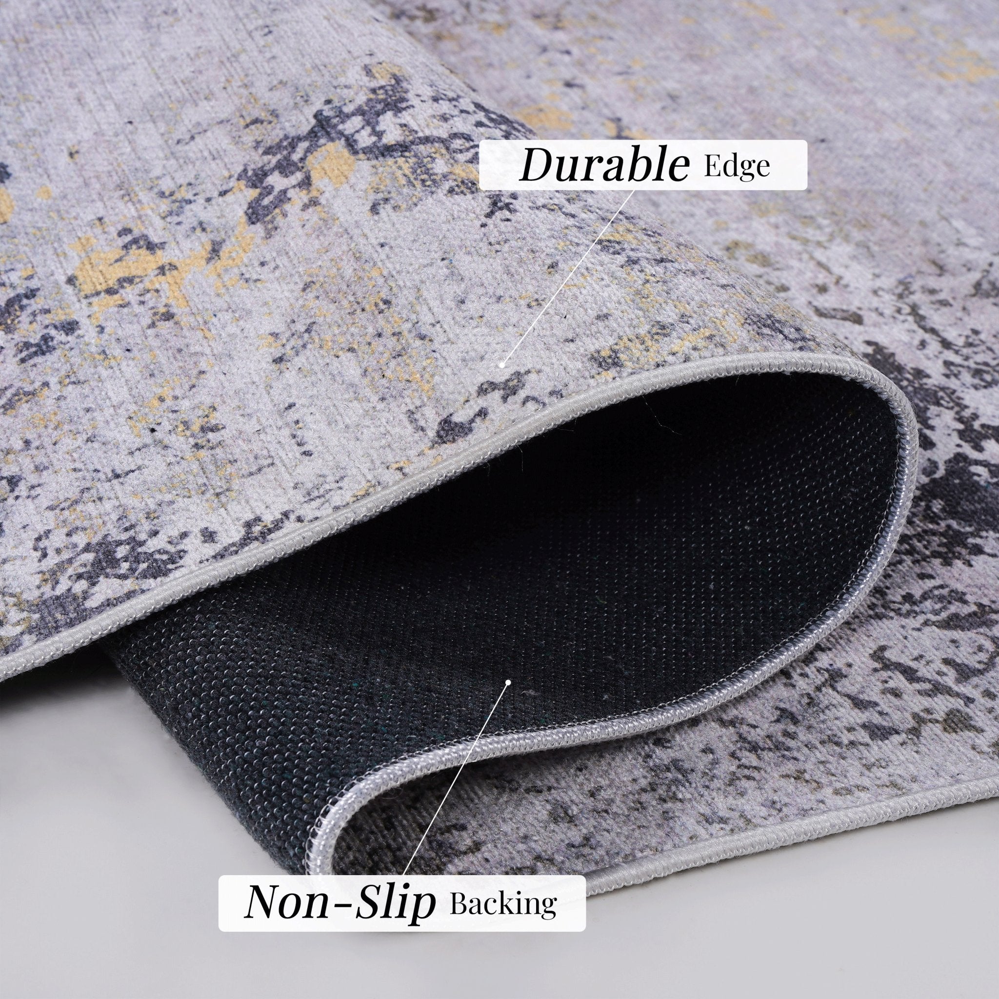 Layla 9' x 12' Gray/Gold Machine Washable Low-Pile, Non-Slip, Non-Shedding, Foldable, Kid & Pet Friendly Area Rug - MidinMod