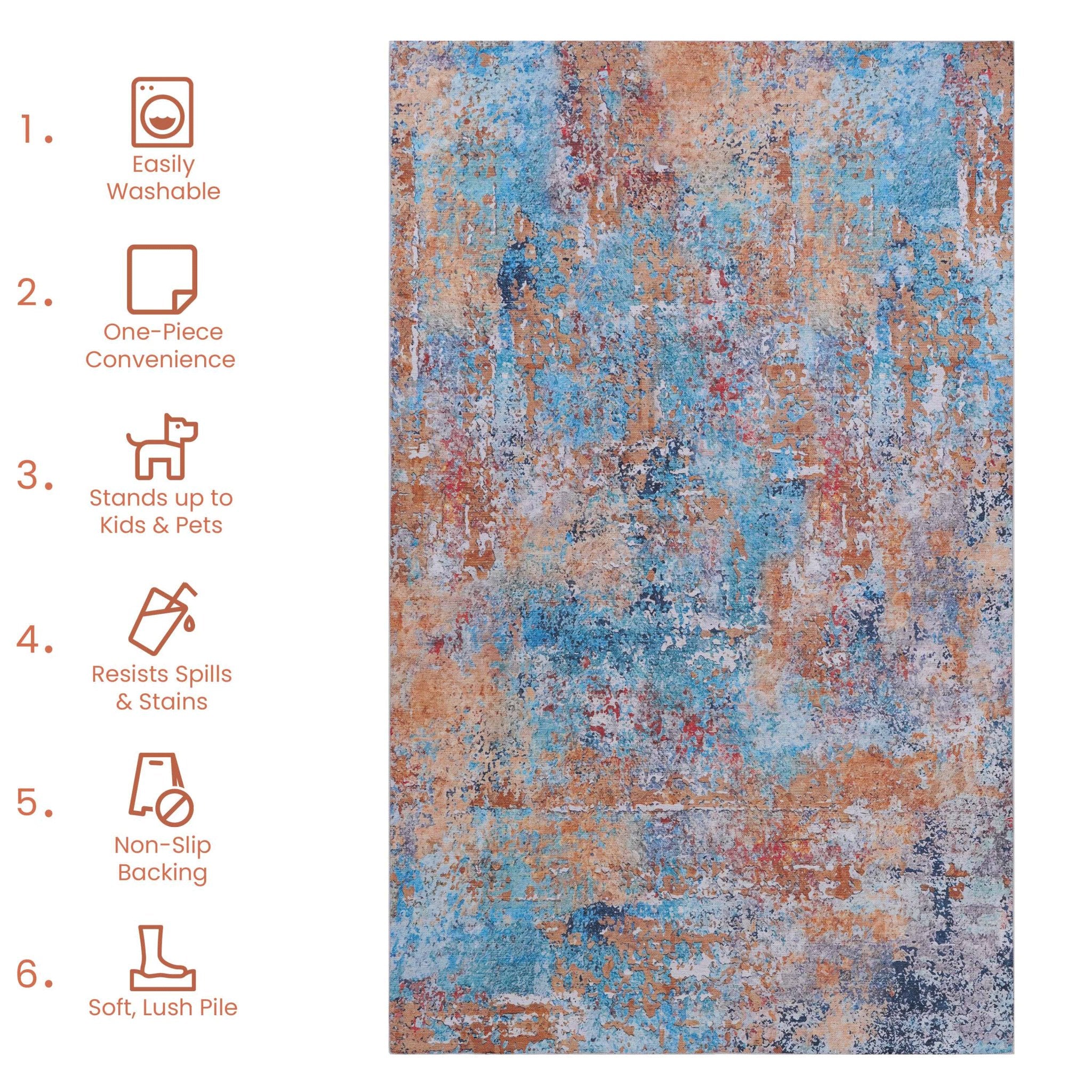 Layla 5' x 8' Multi Color Machine Washable Low-Pile, Non-Slip, Non-Shedding, Foldable, Kid & Pet Friendly Area Rug - MidinMod