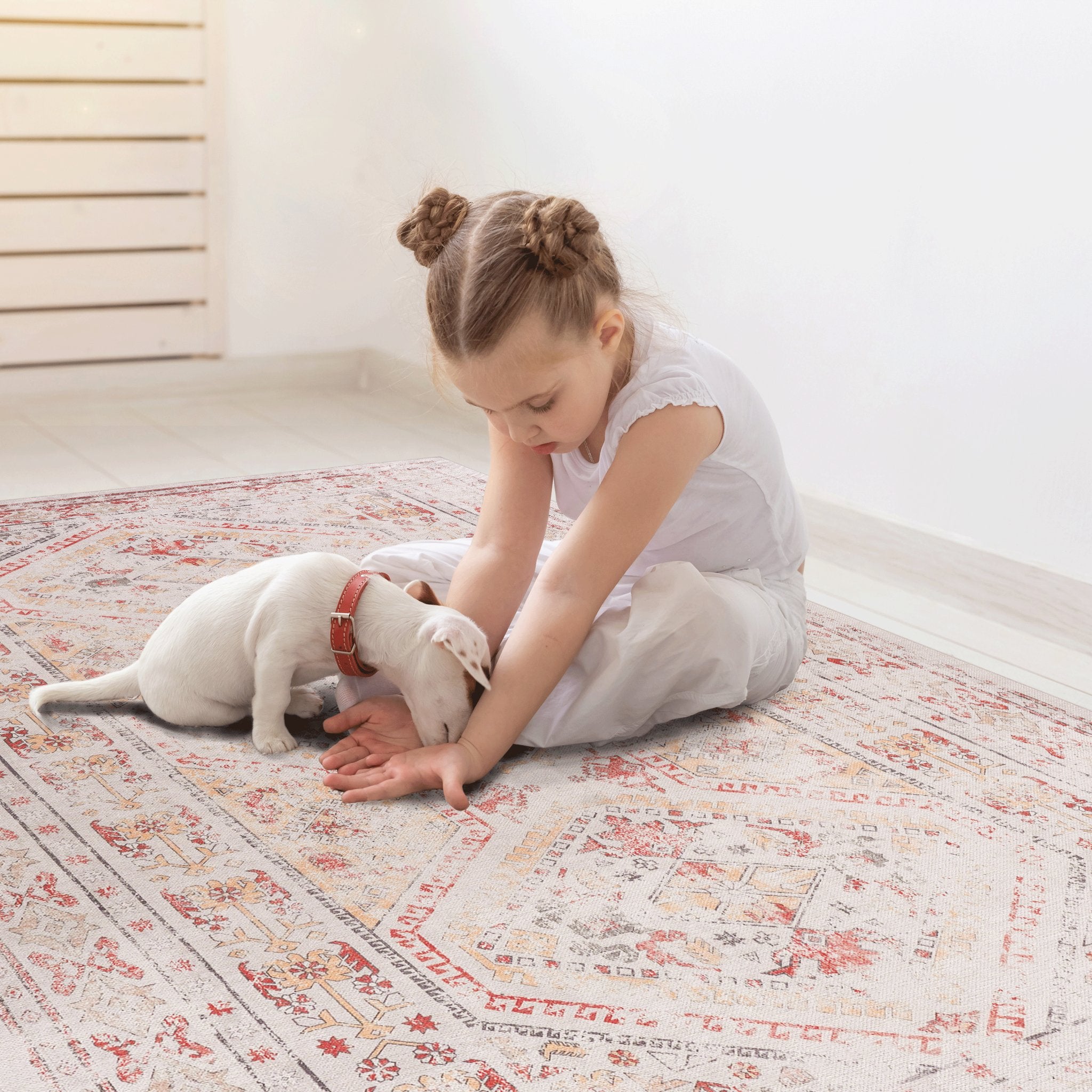 Kaden 5' x 8' Beige/ Machine Washable Low-Pile, Non-Slip, Non-Shedding, Foldable, Kid & Pet Friendly Area Rug - MidinMod