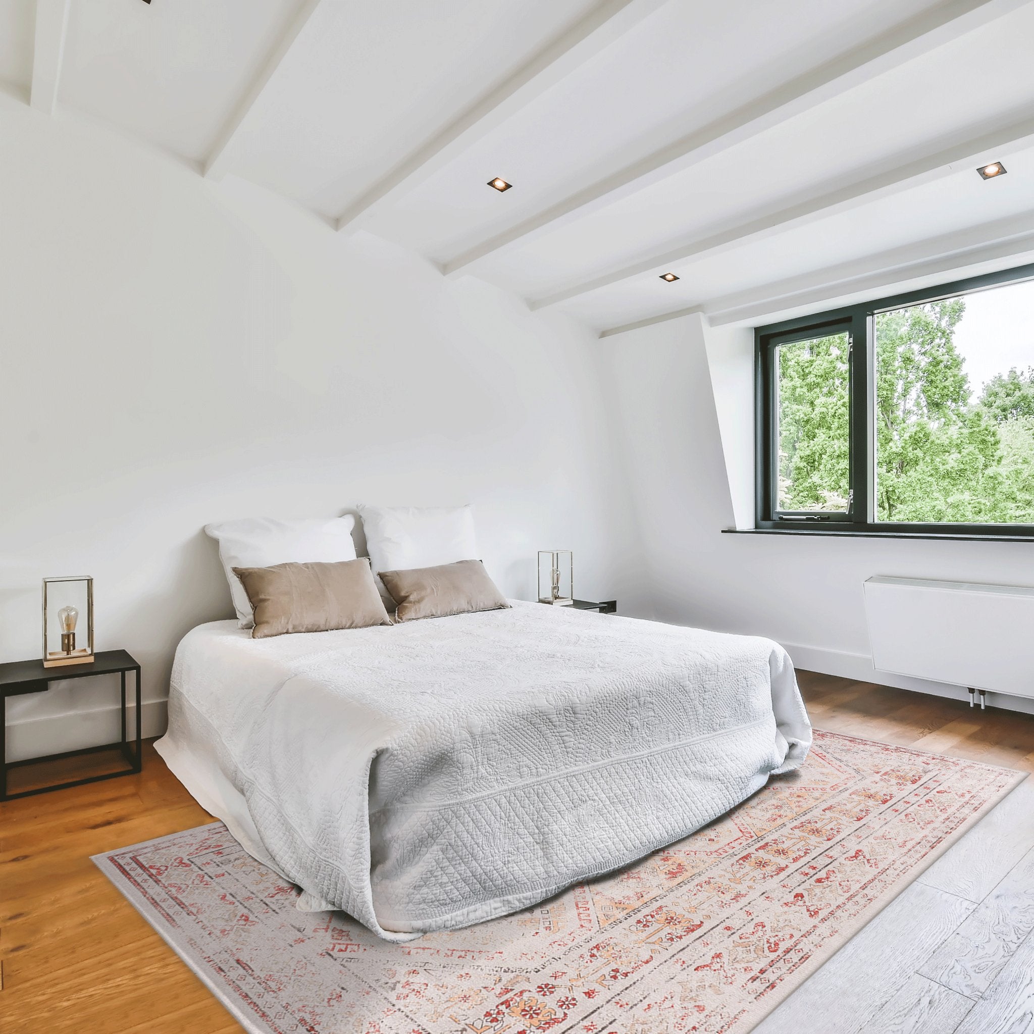 Kaden 5' x 8' Beige/ Machine Washable Low-Pile, Non-Slip, Non-Shedding, Foldable, Kid & Pet Friendly Area Rug - MidinMod