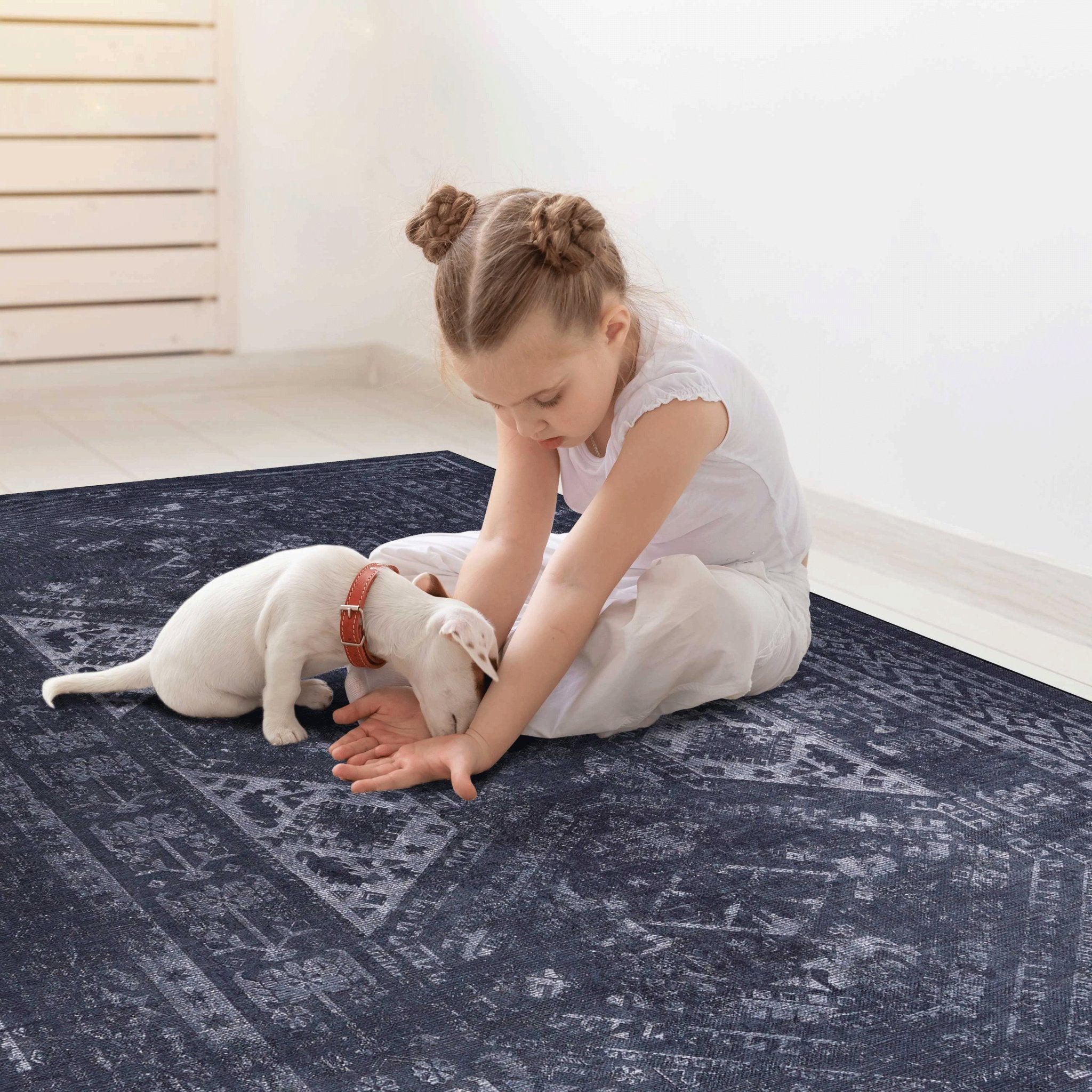 Kaden 5' x 8' Black/Gray Machine Washable Low-Pile, Non-Slip, Non-Shedding, Foldable, Kid & Pet Friendly Area Rug - MidinMod