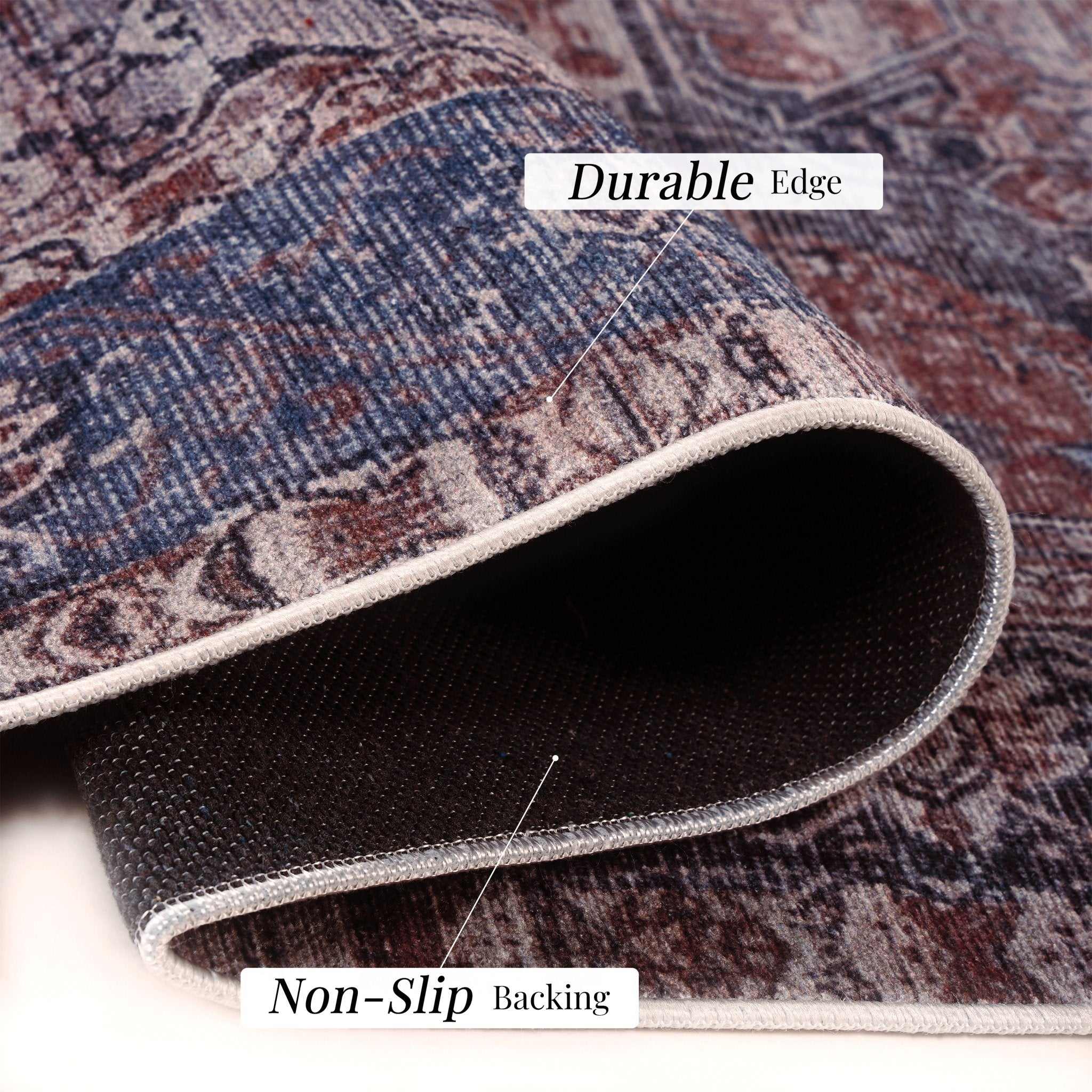 Elko 2' x 3' Burgundy/Blue Machine Washable Low-Pile, Non-Slip, Non-Shedding, Foldable, Kid & Pet Friendly Area Rug - MidinMod