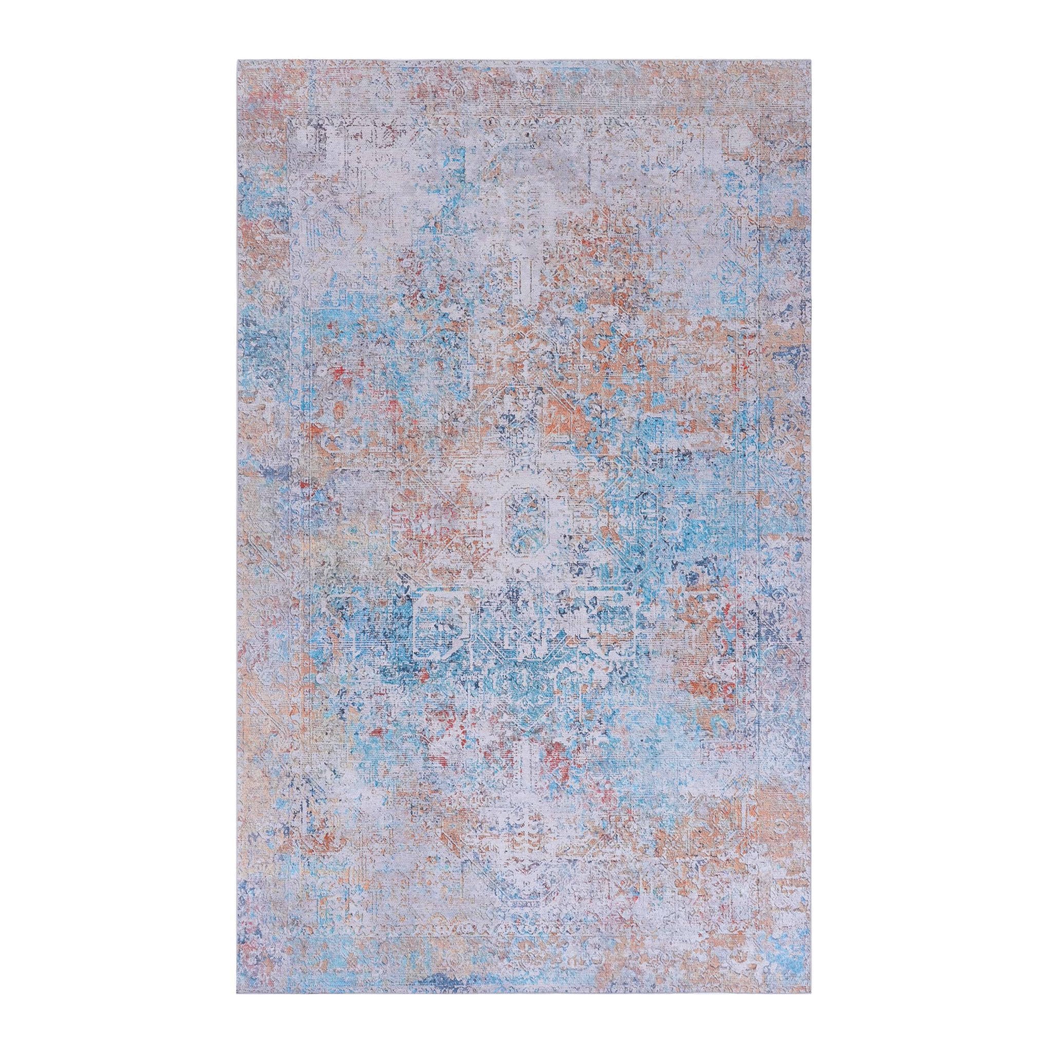 Elko 2' x 3' Yellow/Cream Machine Washable Low-Pile, Non-Slip, Non-Shedding, Foldable, Kid & Pet Friendly Area Rug - MidinMod