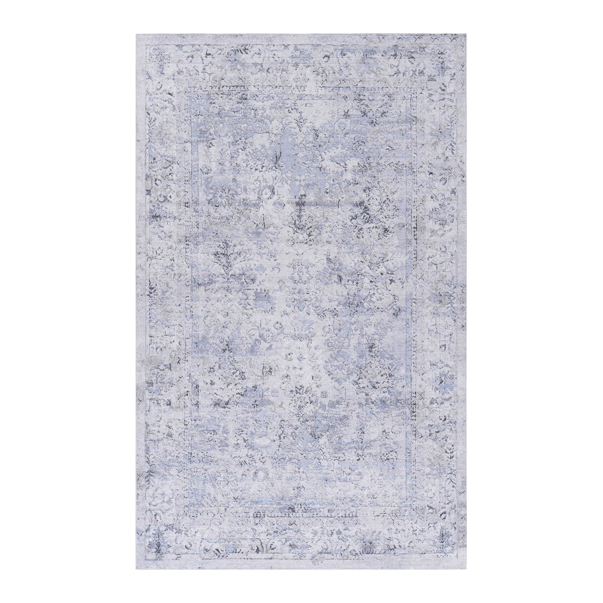 Colca 3' x 5' Blue/Cream Machine Washable Low-Pile, Non-Slip, Non-Shedding, Foldable, Kid & Pet Friendly Area Rug - MidinMod