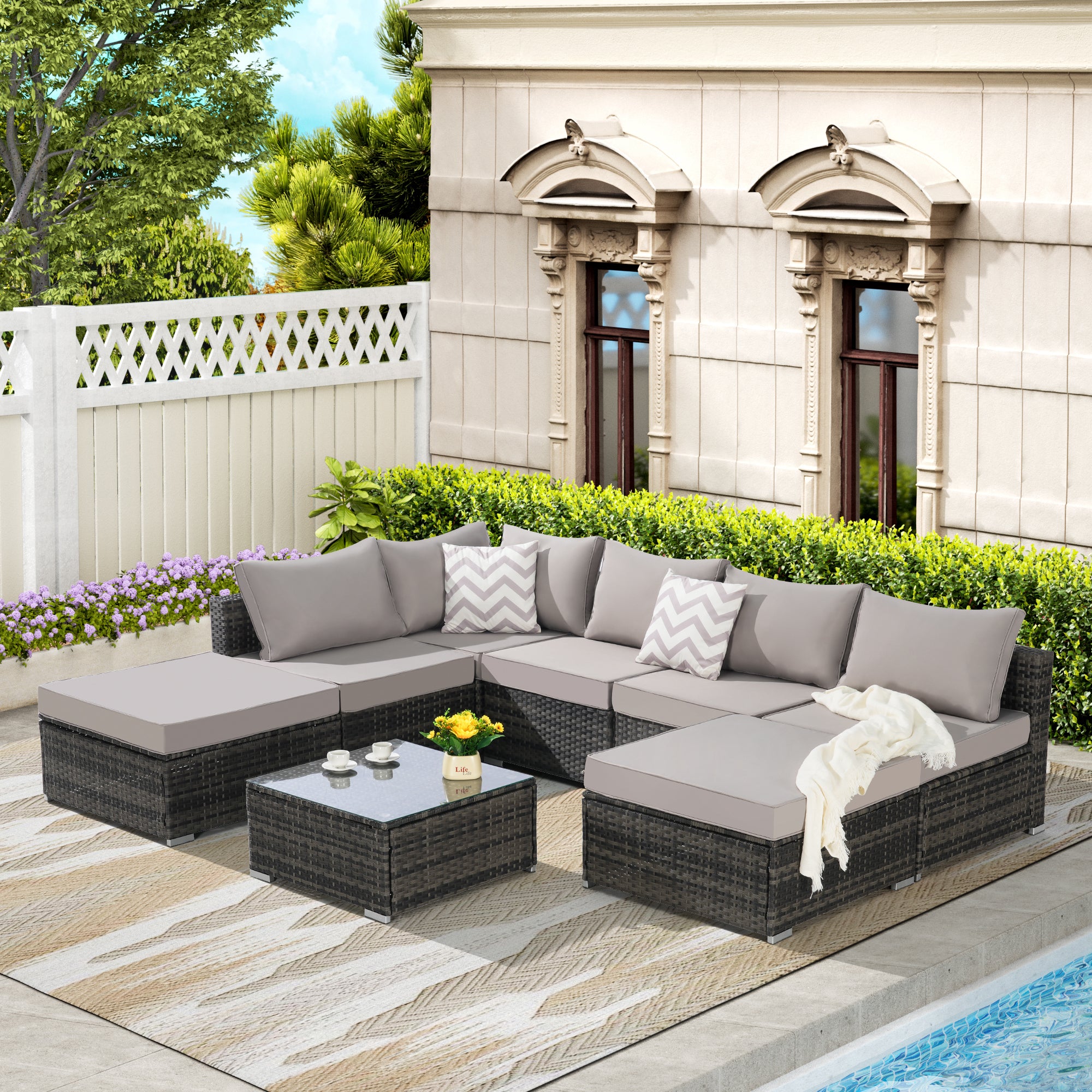 Outdoor Sectional Set Cushioned Seating