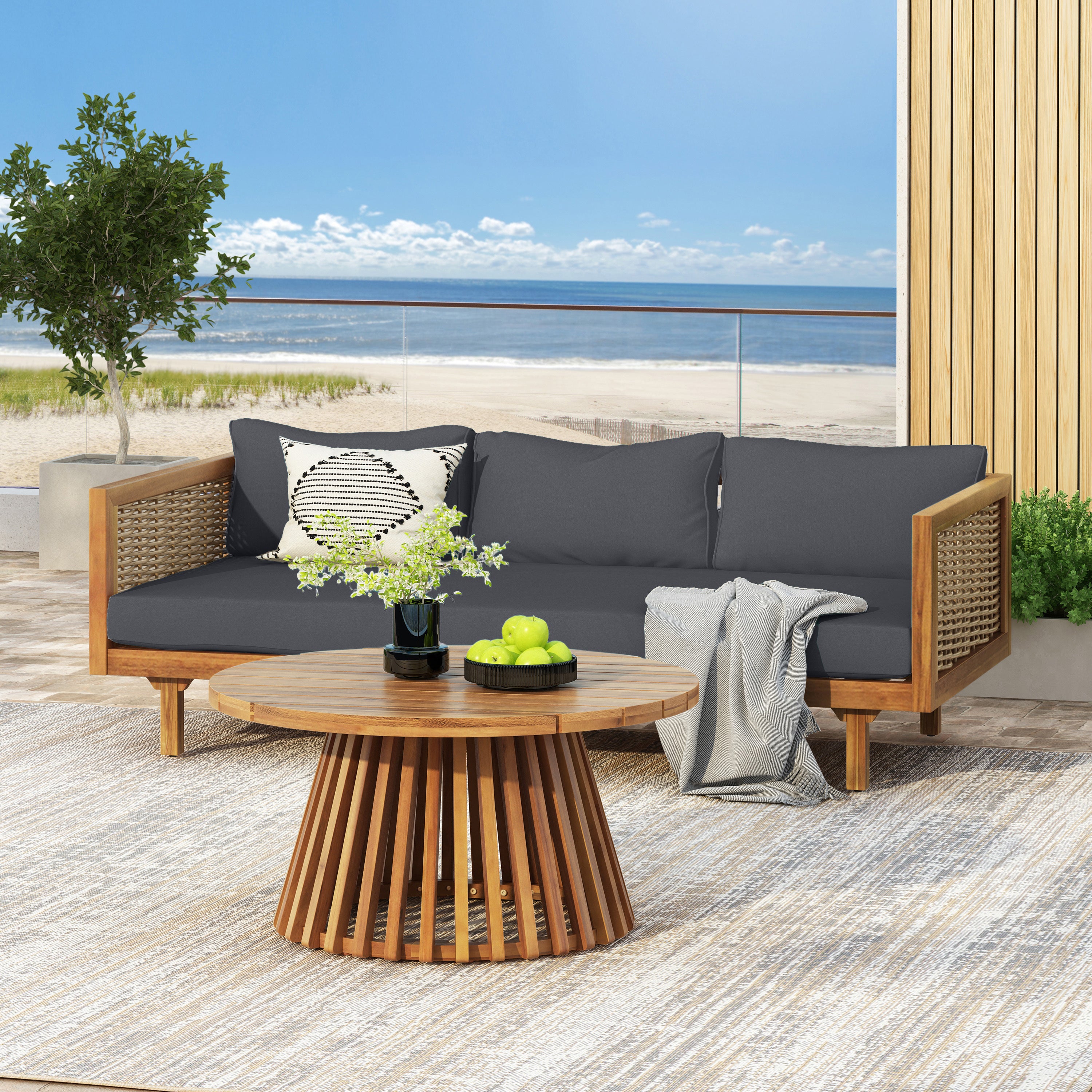 Outdoor Sectional Set Rattan Frame Garden