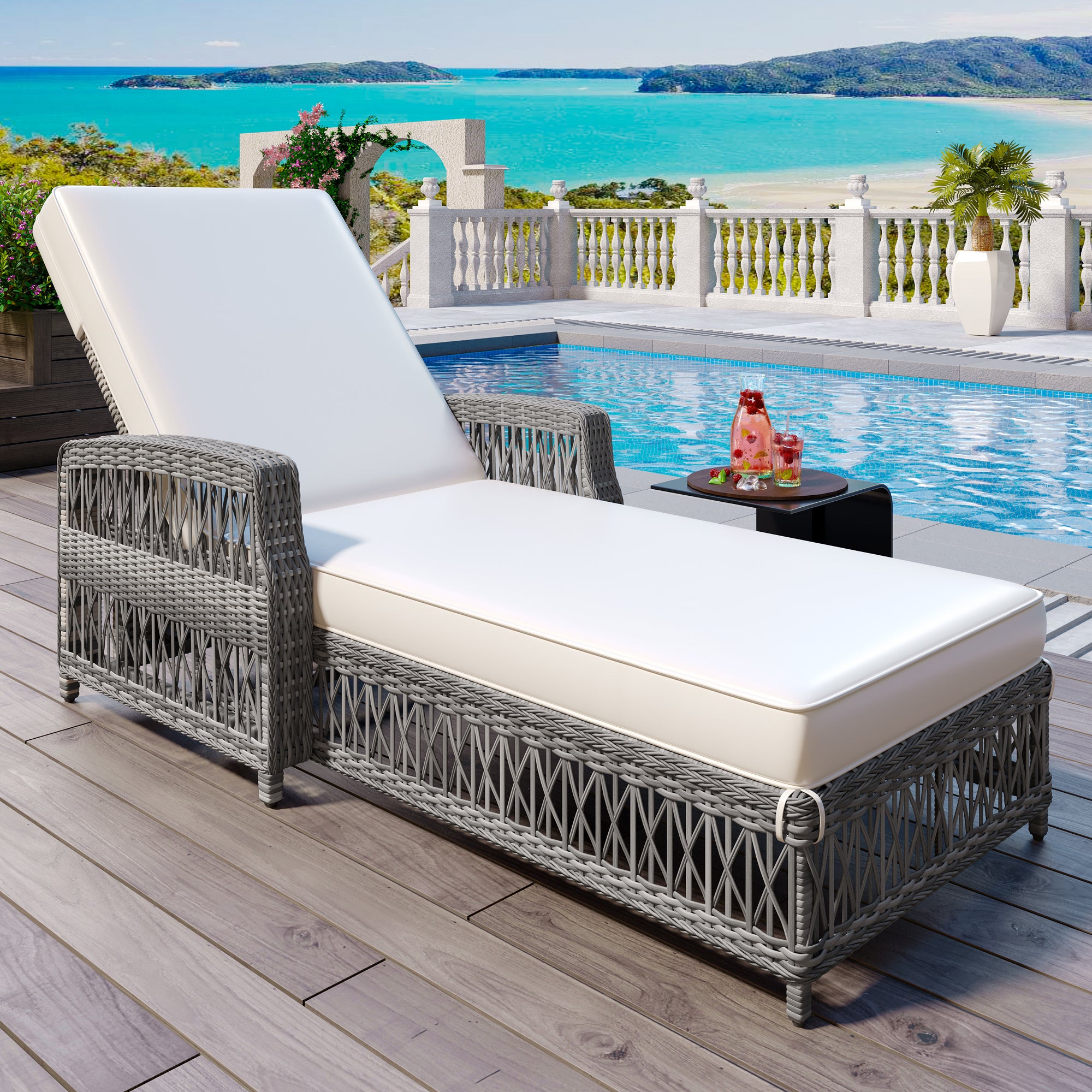 Go Outdoor Chaise Lounge Adjustable Back - Beige