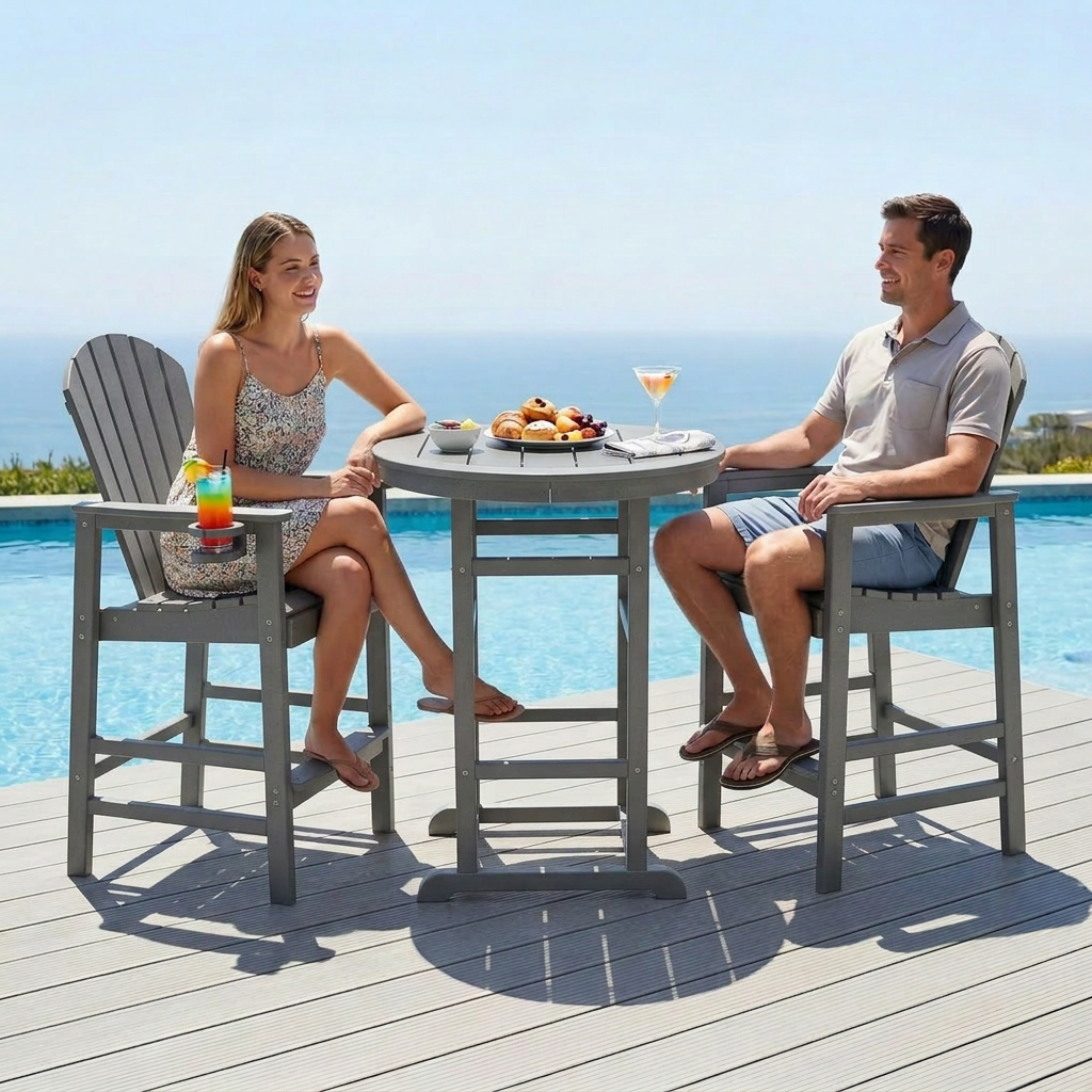 Hdpe Outdoor Bistro Set HDPE Frame - Gray