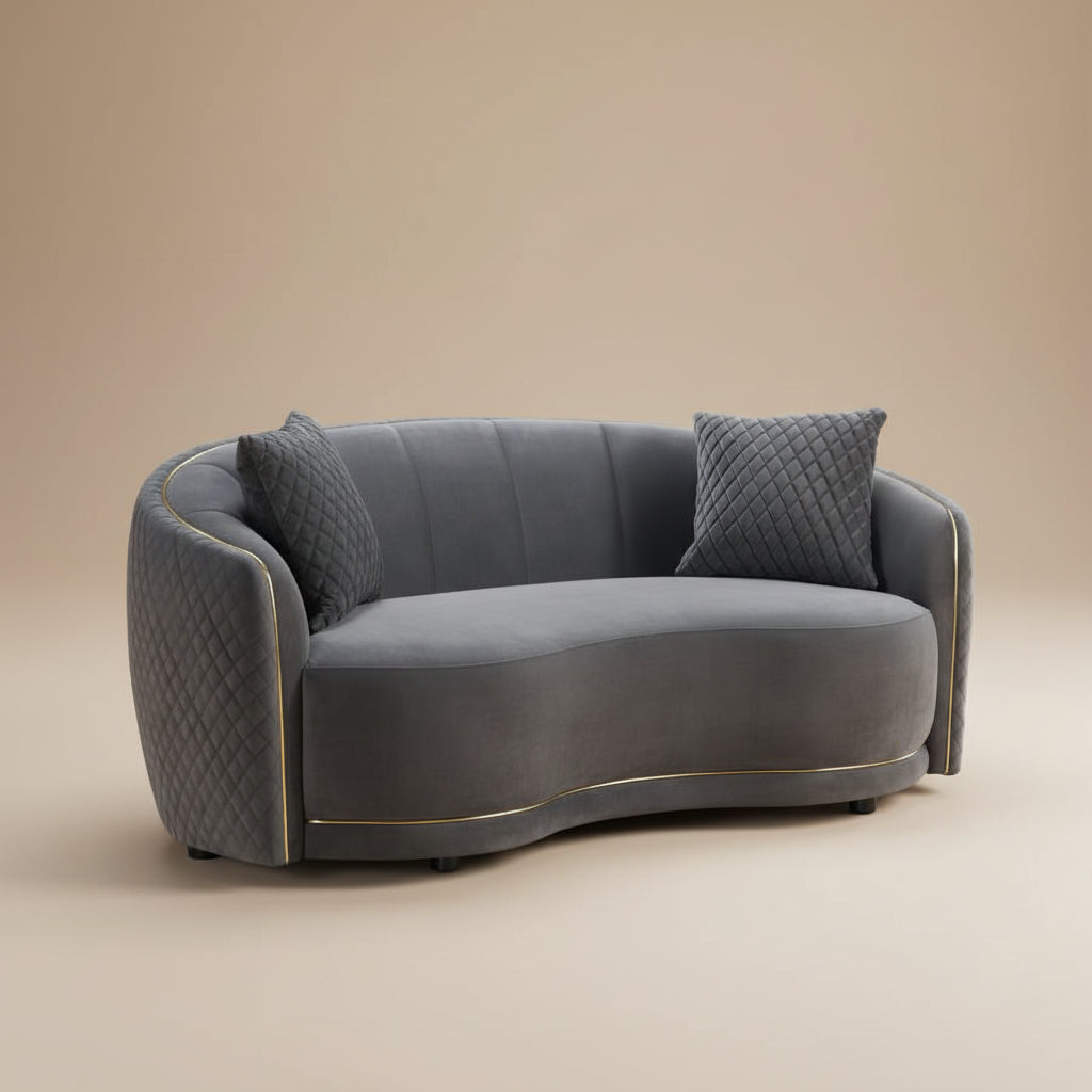 Brookside Velvet Upholstered Curved Loveseat Dark Grey