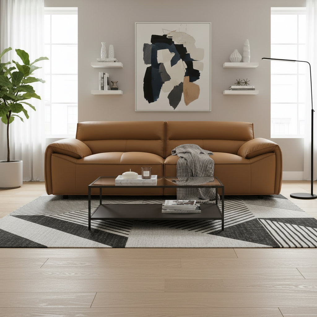 Buxton Top Grain Leather Upholstered Sofa Orange
