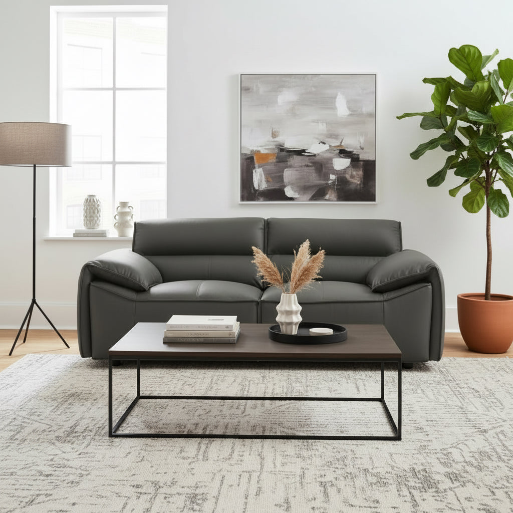 Buxton Top Grain Leather Upholstered Loveseat Graphite