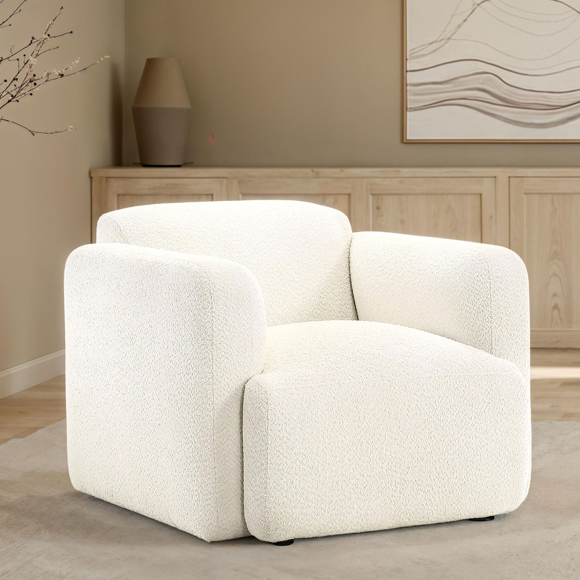 Dorset Fabric Upholstered Round Track Arm Accent Chair White