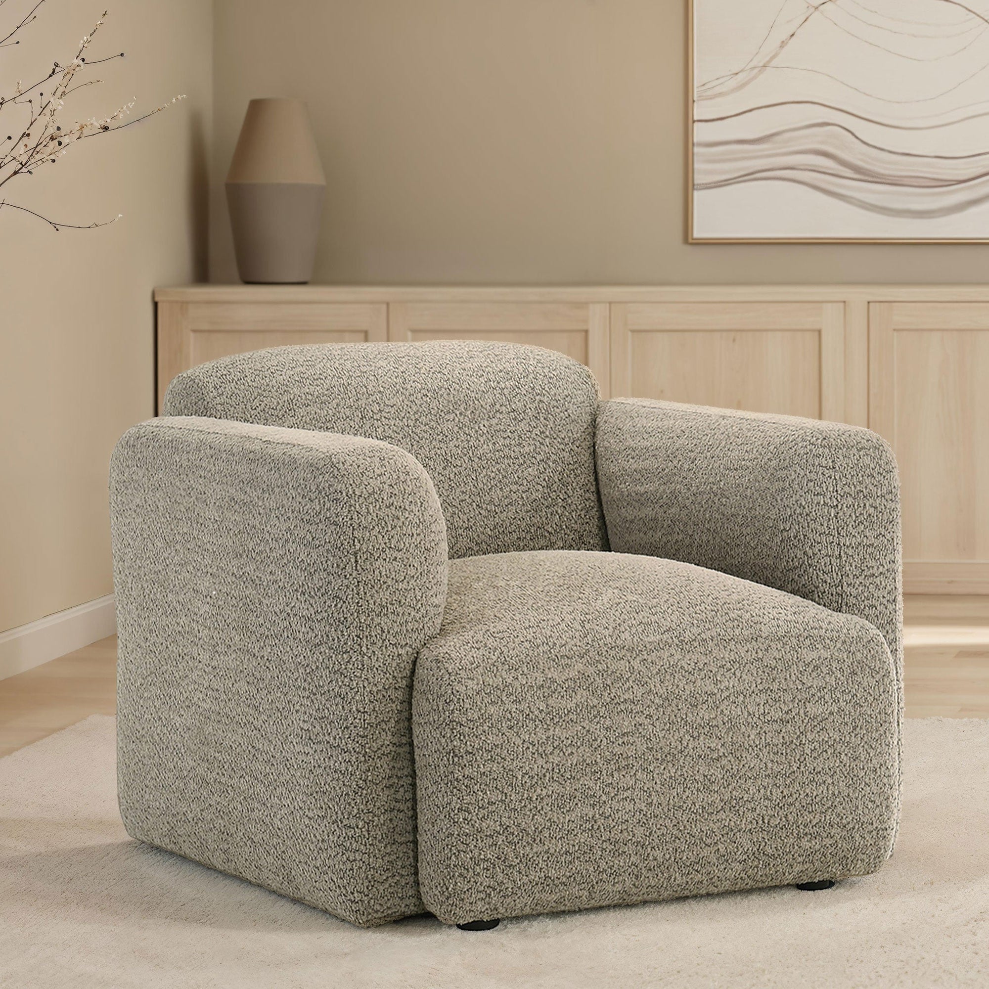 Dorset Fabric Upholstered Round Track Arm Accent Chair Brown