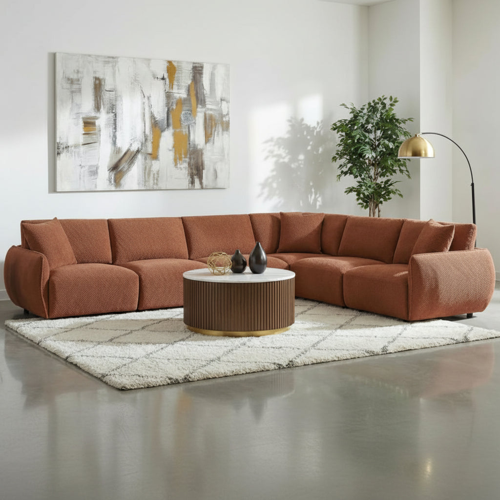 Elysia 6-piece Chenille Upholstered Modular Sectional Sofa Coral