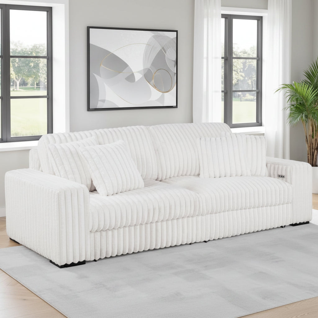 Jacana Corduroy Upholstered Dual Power Chaise Sofa Ivory