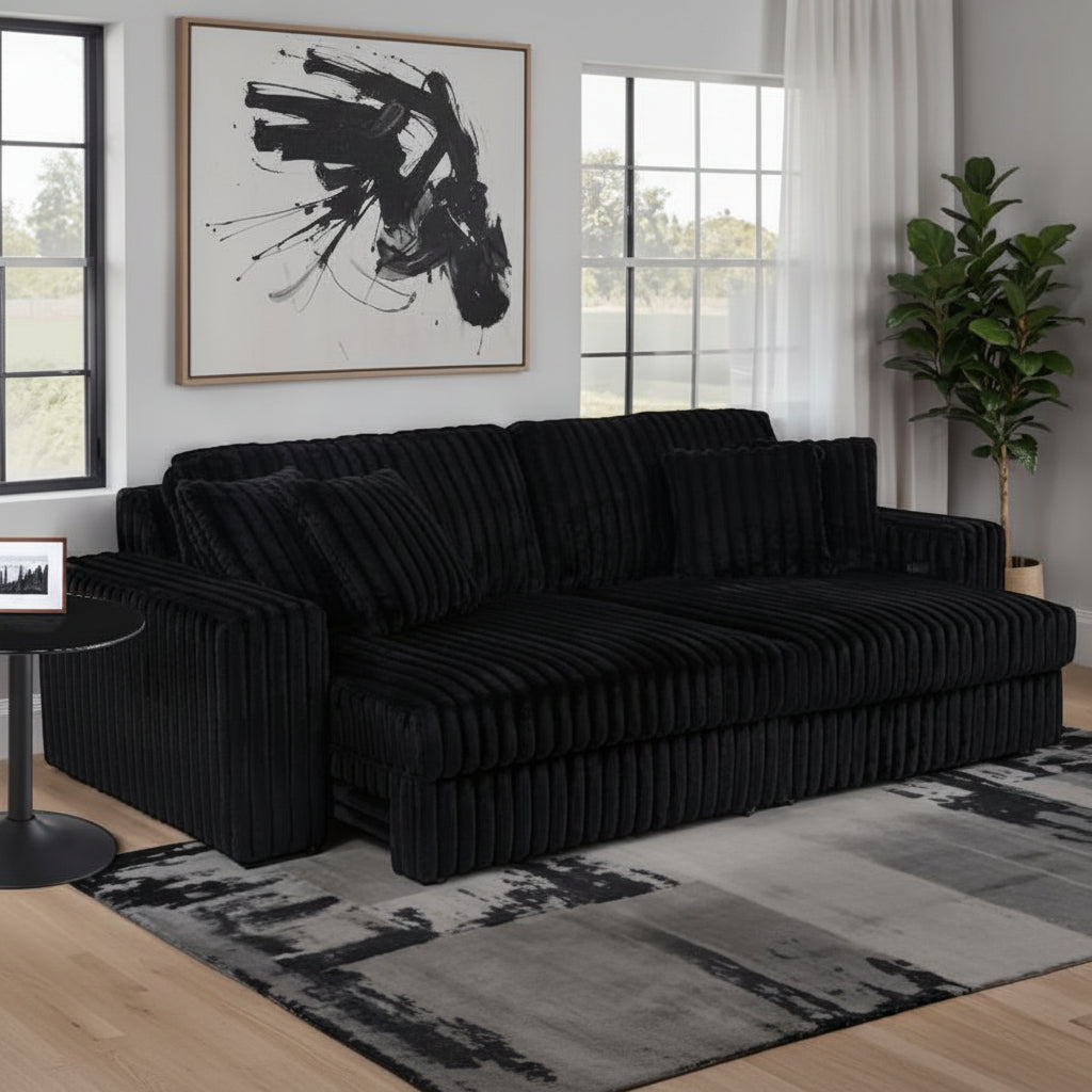 Jacana Corduroy Upholstered Dual Power Chaise Sofa Black