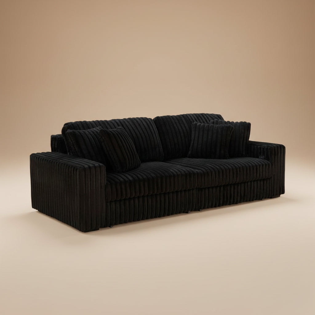 Jacana Corduroy Upholstered Dual Power Chaise Sofa Black
