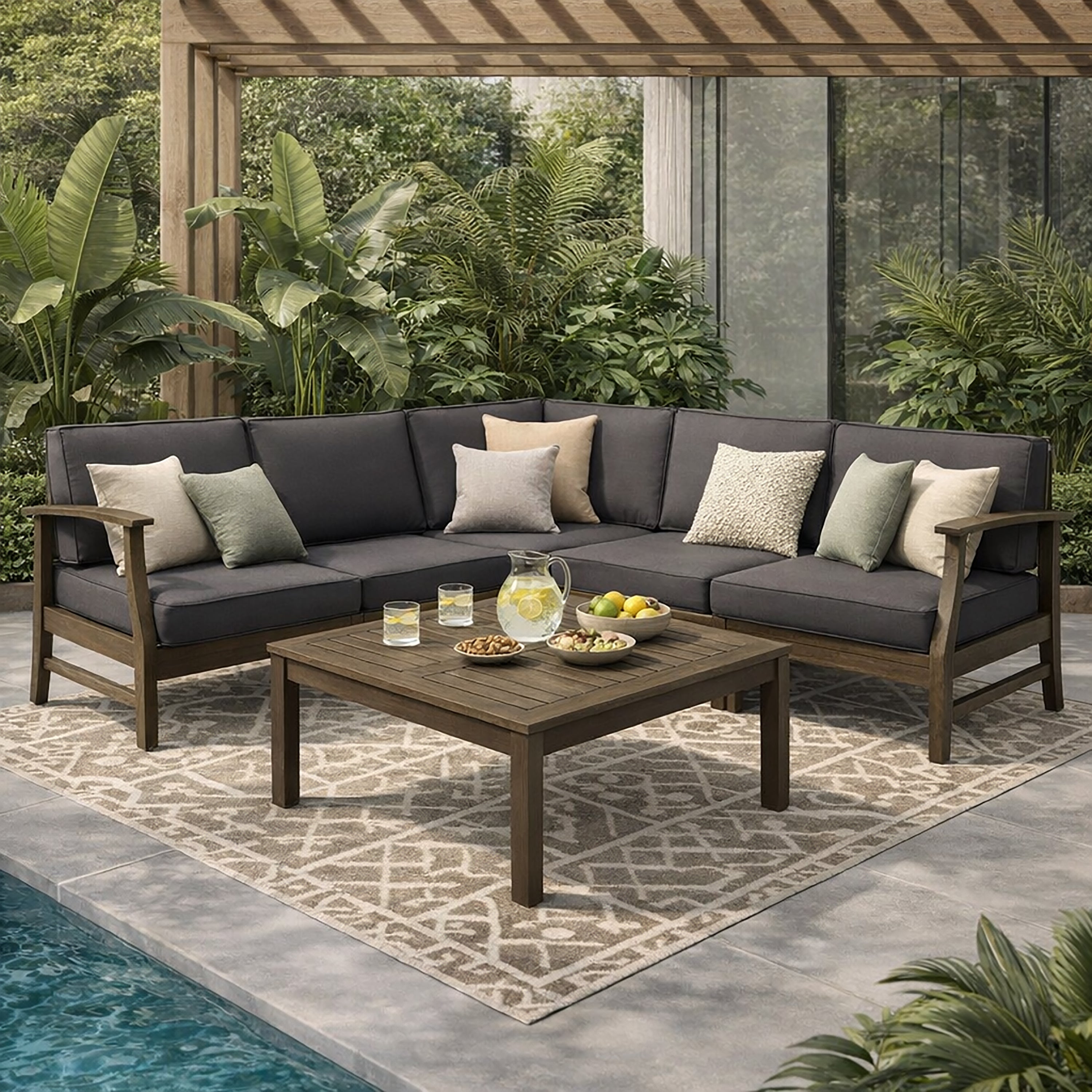 Perla Outdoor Sofa Set Patio Seating - Dark Gray