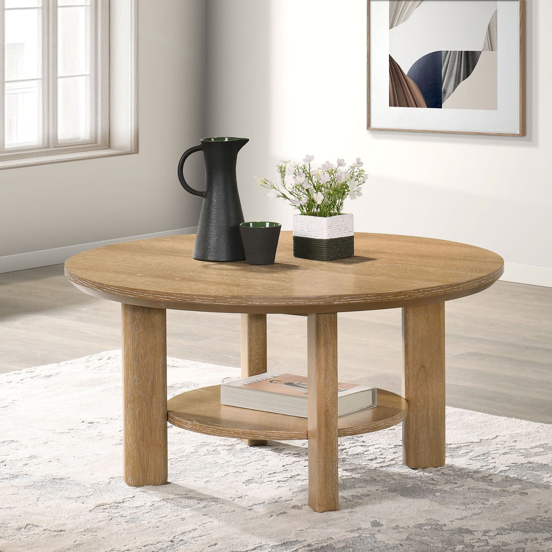 Ottowa 35-inch Round Wood Cocktail Coffee Table Oak