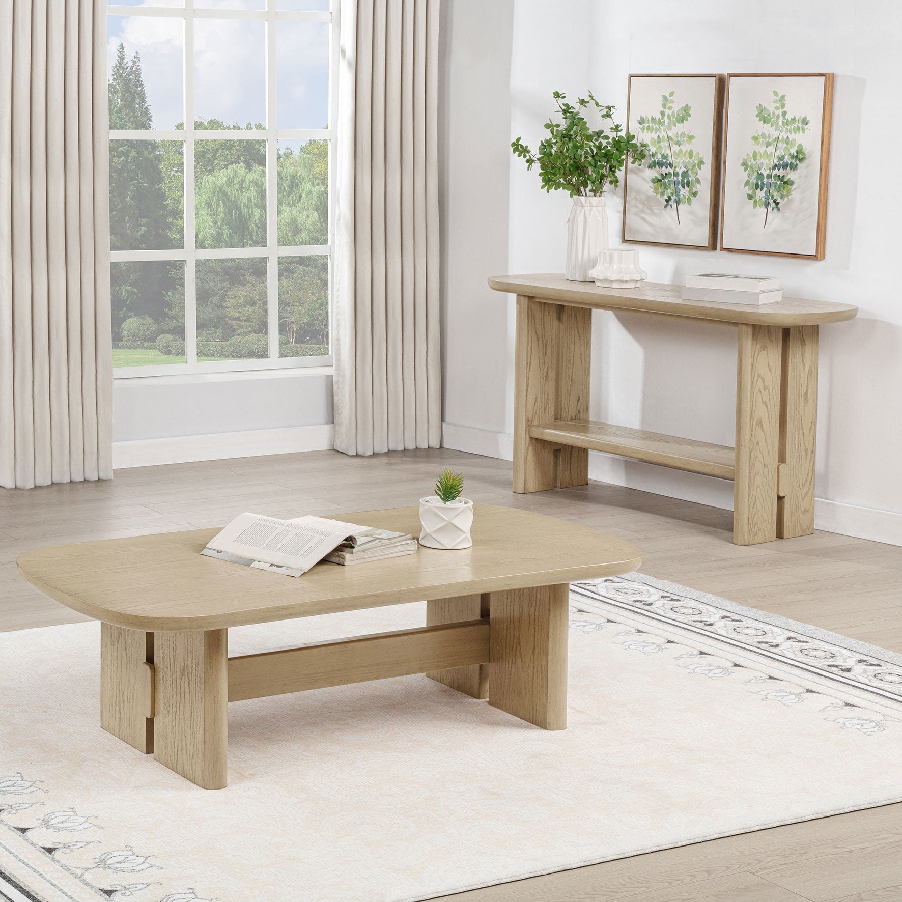 Kailani Coastal Square End Side Table with Shelf Beige Oak