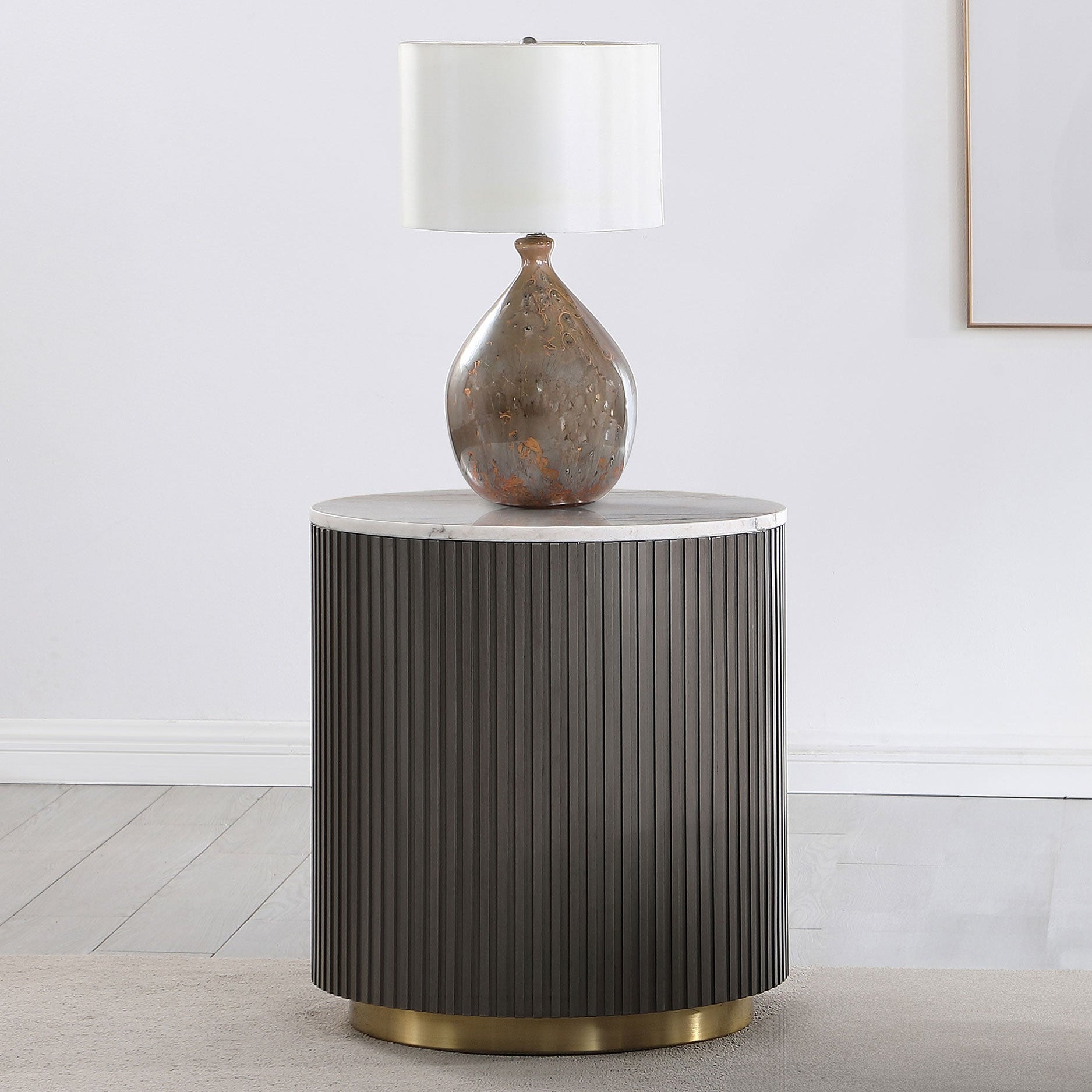 Jason Round Marble Top Side End Table White and Charcoal