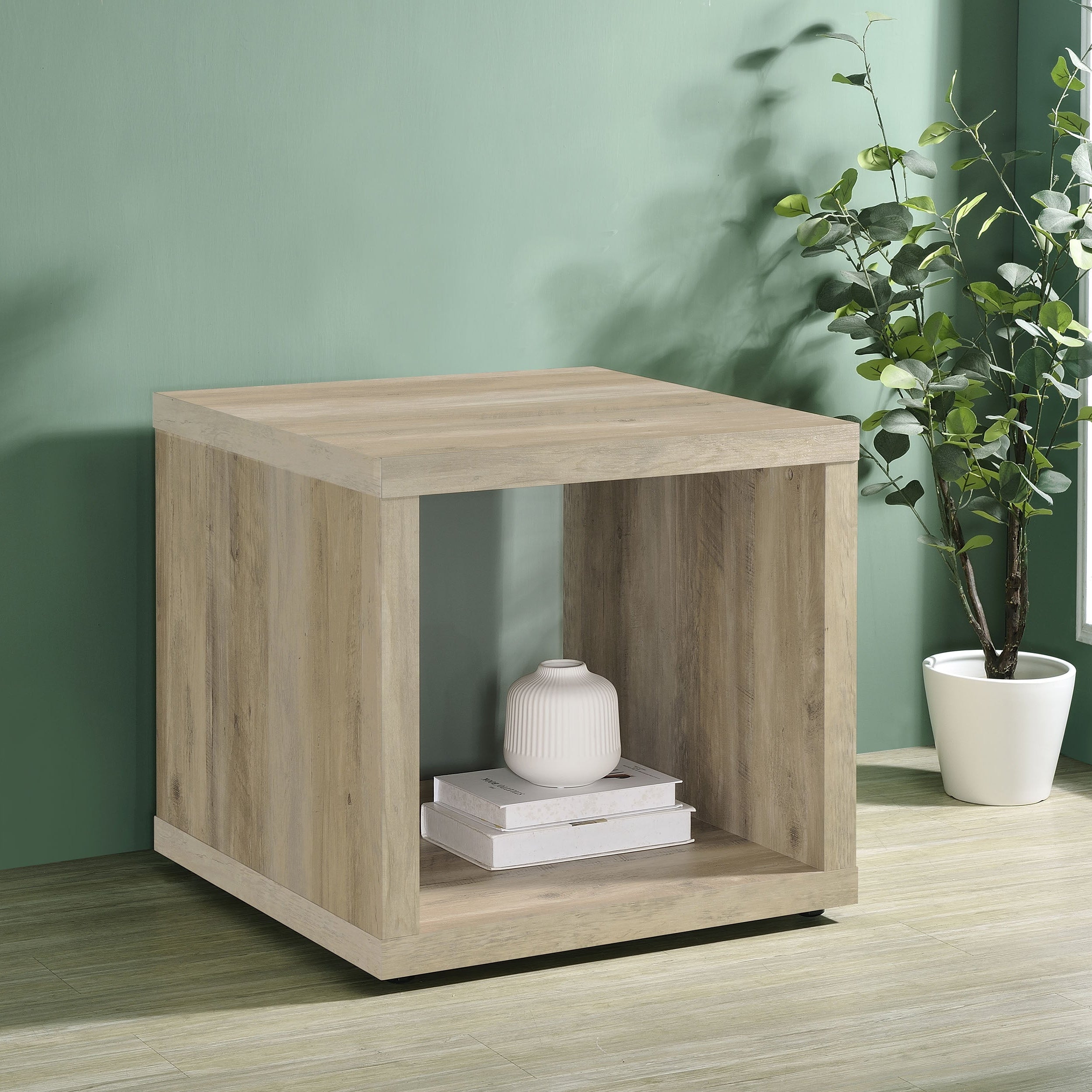 Frisco Square Engineered Wood Side End Table Distressed Pine