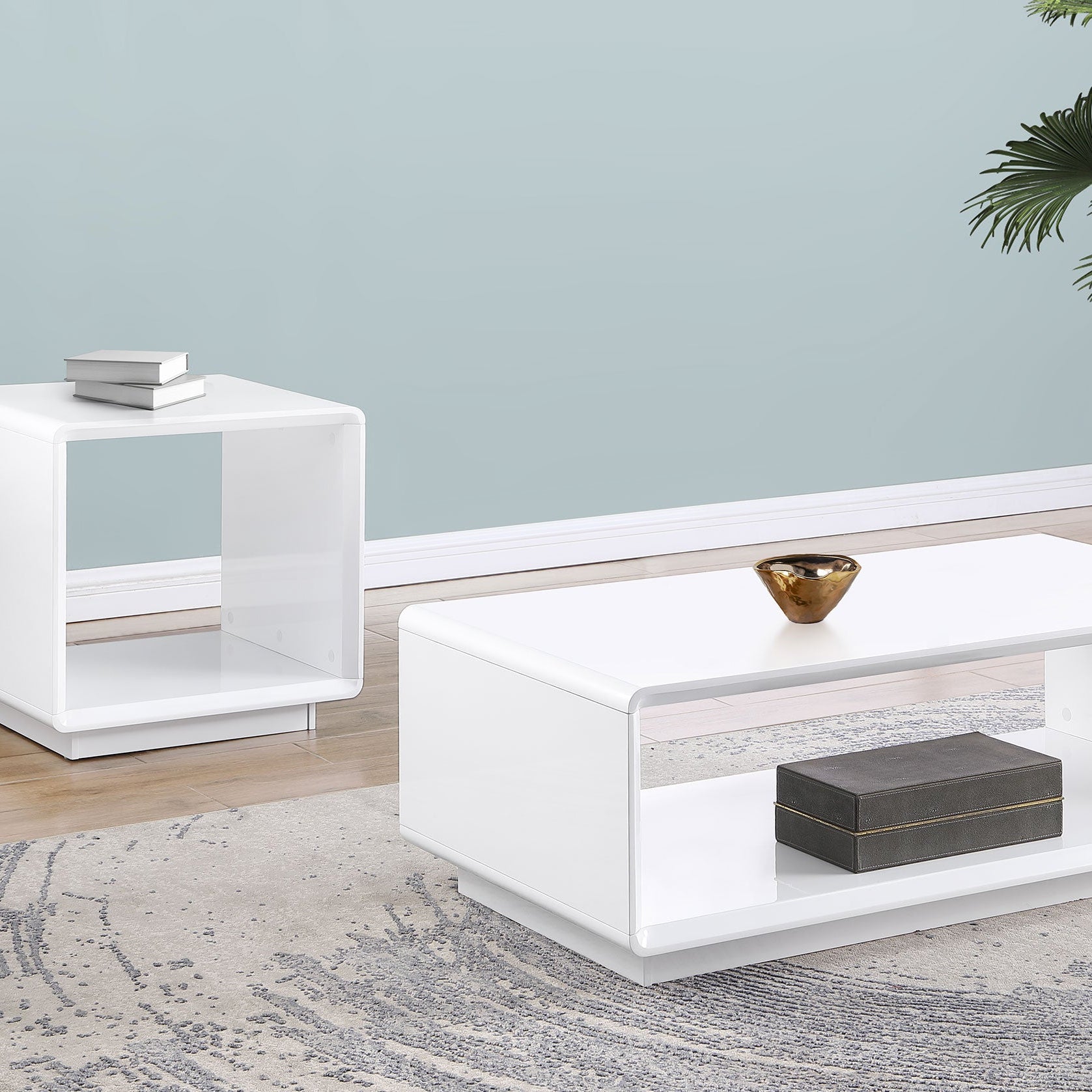 Paseo Square End Side Table White High Gloss